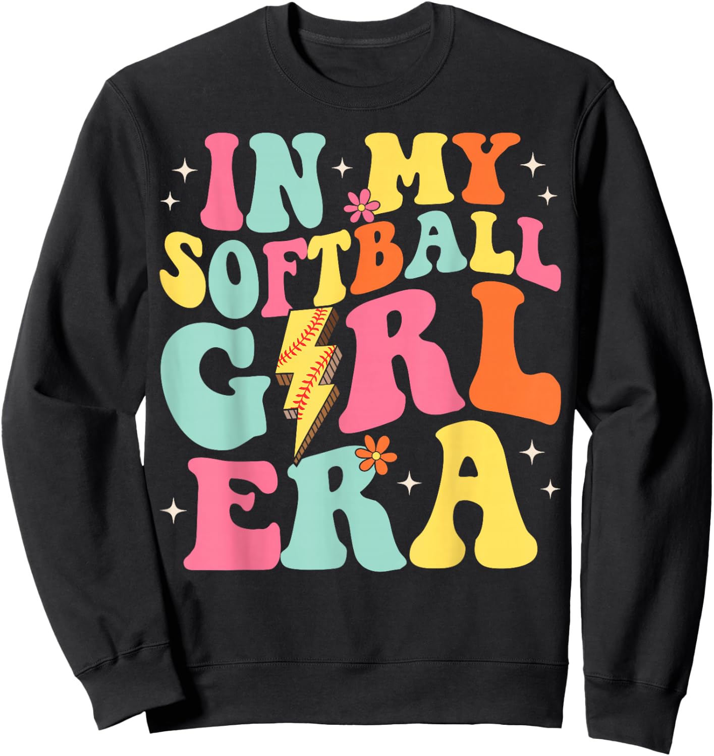 In My Softball Girl Era Retro Groovy Softball Girl Sweatshirt - Sweatshirt | Black