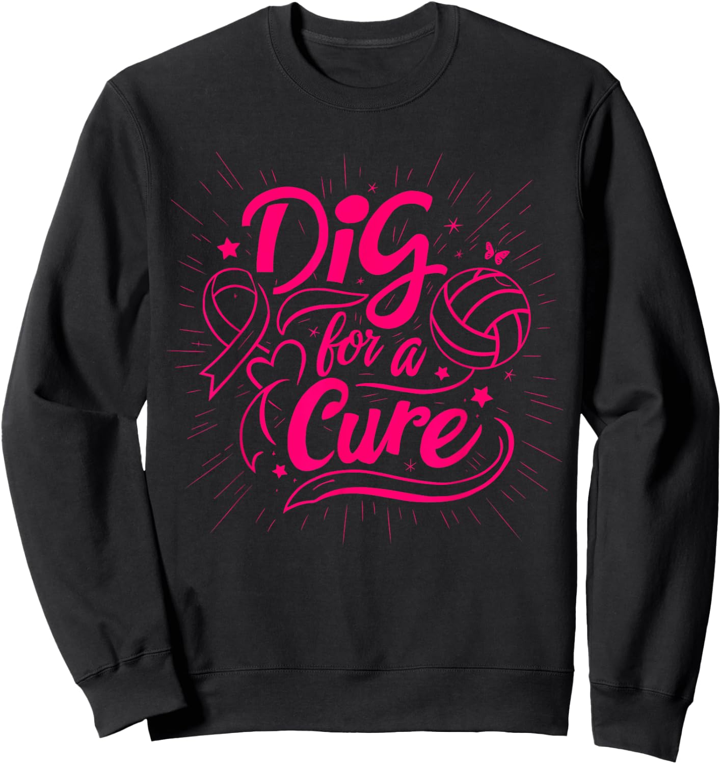 Dig For A Cure Breast Cancer Awareness Volleyball Pink Sweatshirt - Sweatshirt | Black