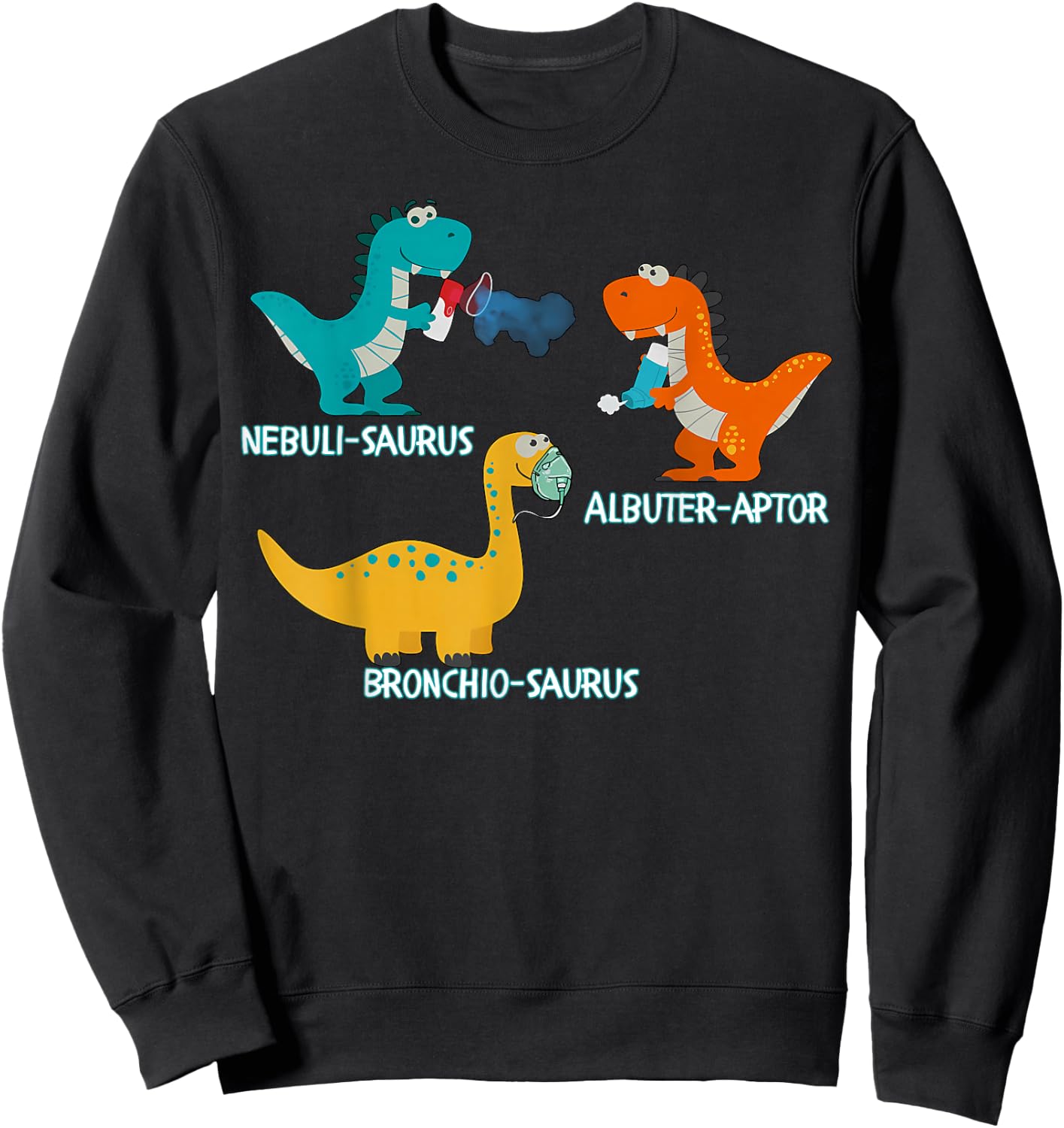 Dinosaur Pediatric Respiratory Therapy PEDS PICU RRT Crew Sweatshirt - Sweatshirt | Black