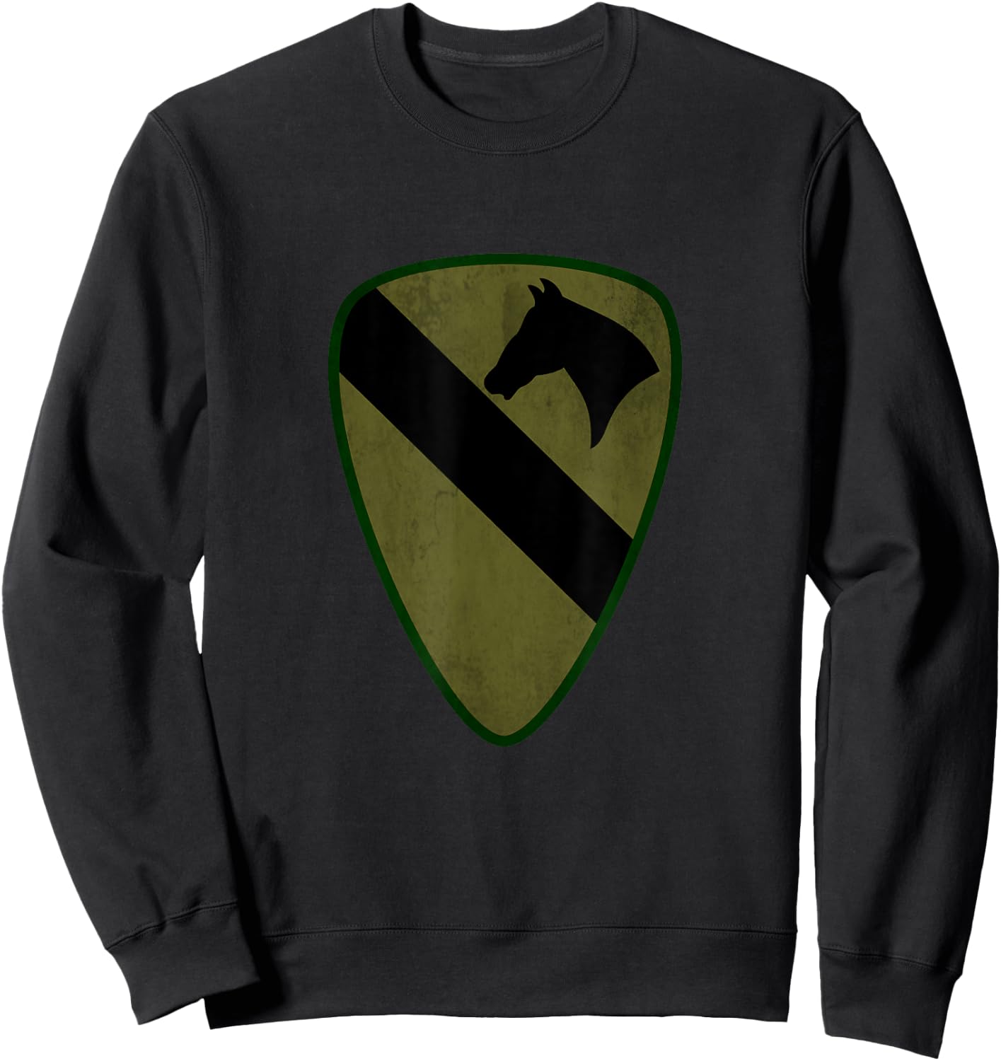 1st Cavalry Division OD Green Distressed Military Veteran Sweatshirt - Sweatshirt | Black