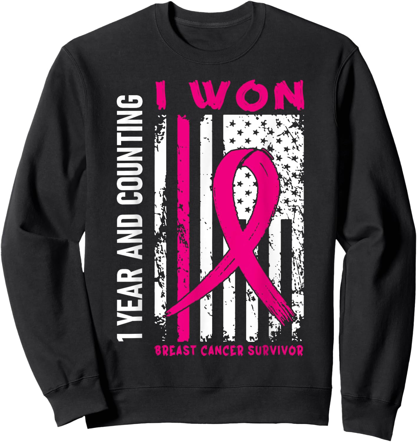 I Won Breast Cancer Survivor 1 Year Anniversary Counting Sweatshirt - Sweatshirt | Black