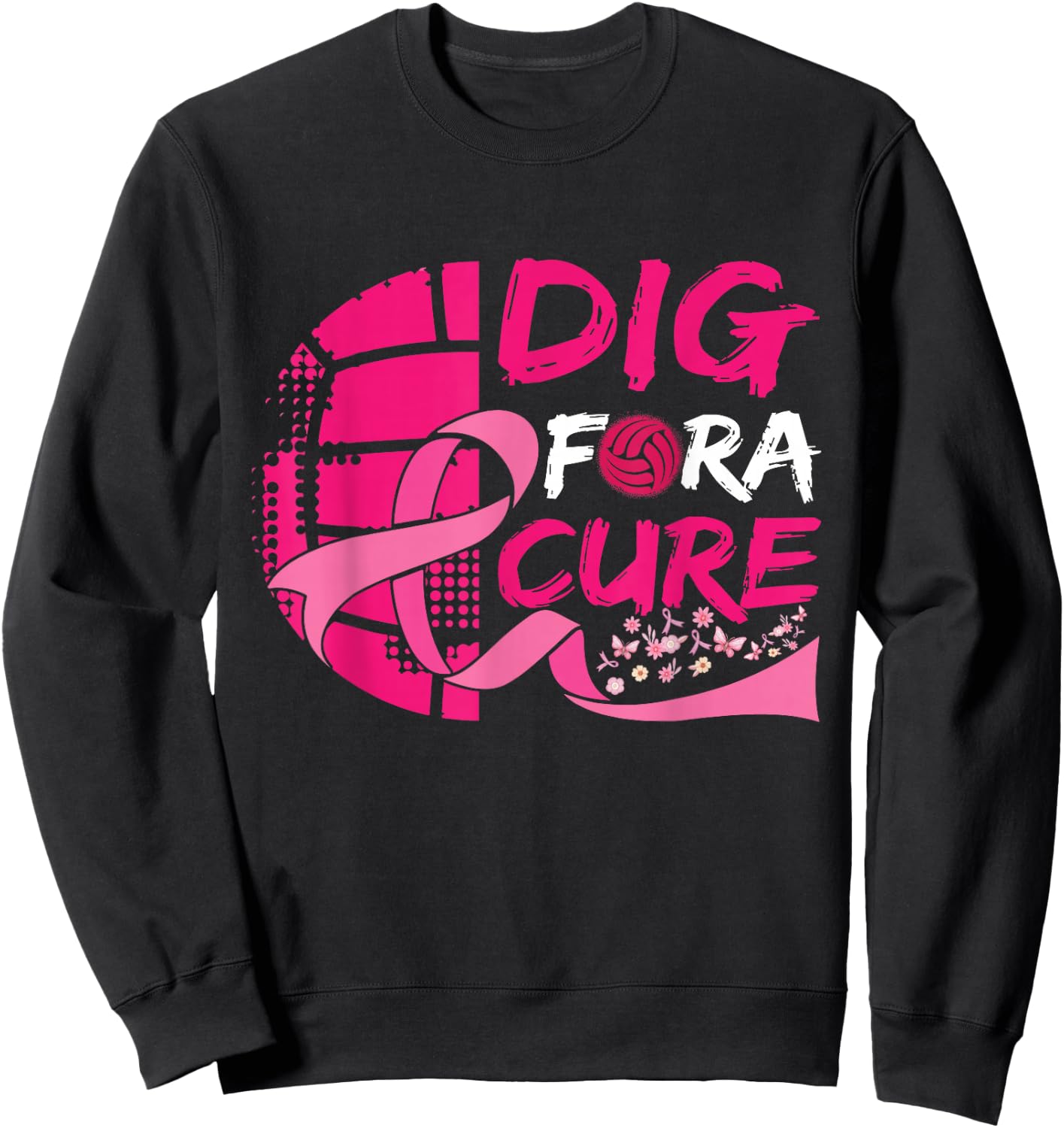 Dig For A Cure Breast Cancer Awareness Volleyball Pink Sweatshirt - Sweatshirt | Black