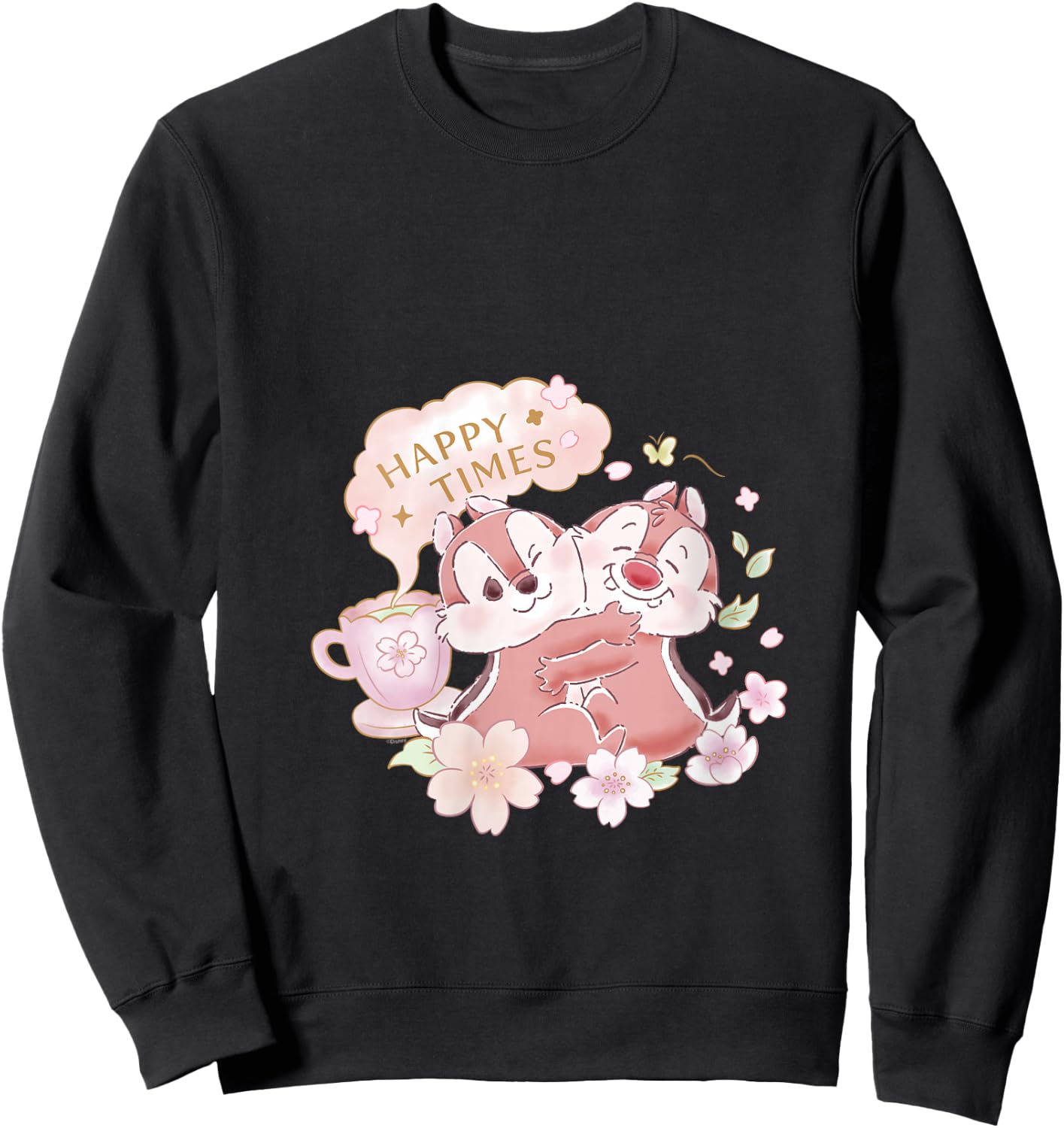 Disney Chip 'n Dale Happy Times Sakura Spring Cherry Blossom V-Neck Sweatshirt - Sweatshirt | Black