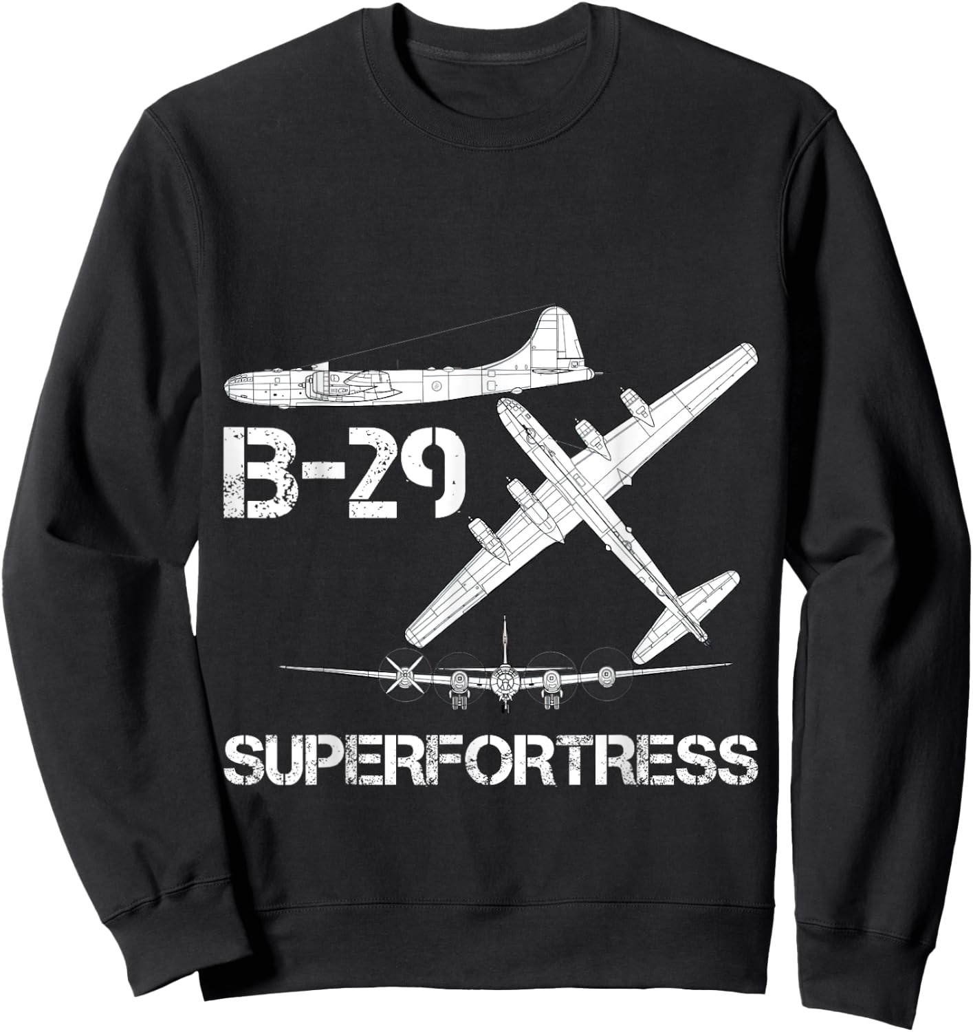 B-29 Superfortress WW2 Heavy Bomber Aircraft Blueprint Sweatshirt - Sweatshirt | Black