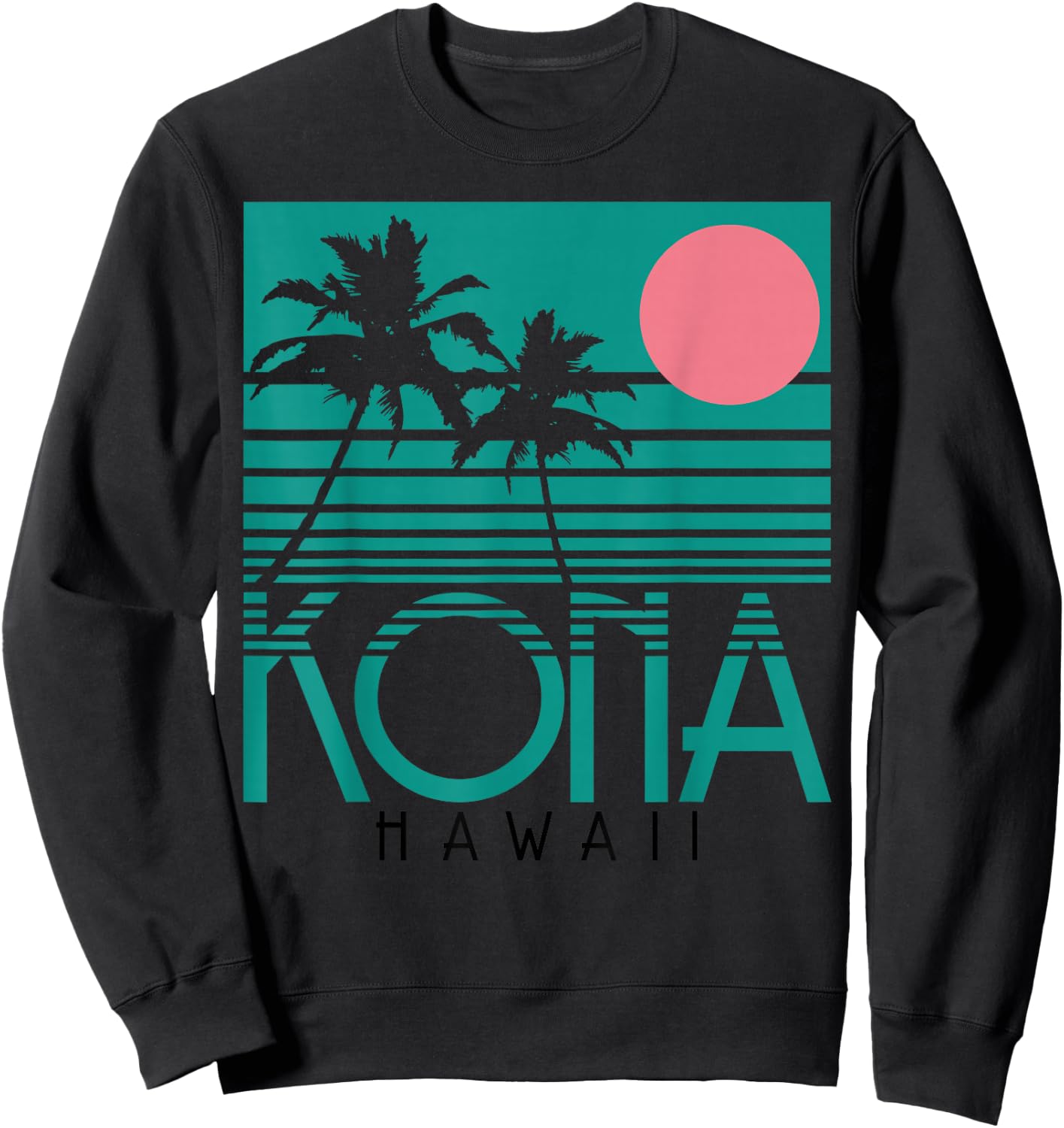 Kona Hawaii Palm Trees Surf Vintage Retro Hawaii Islands Sweatshirt - Sweatshirt | Black