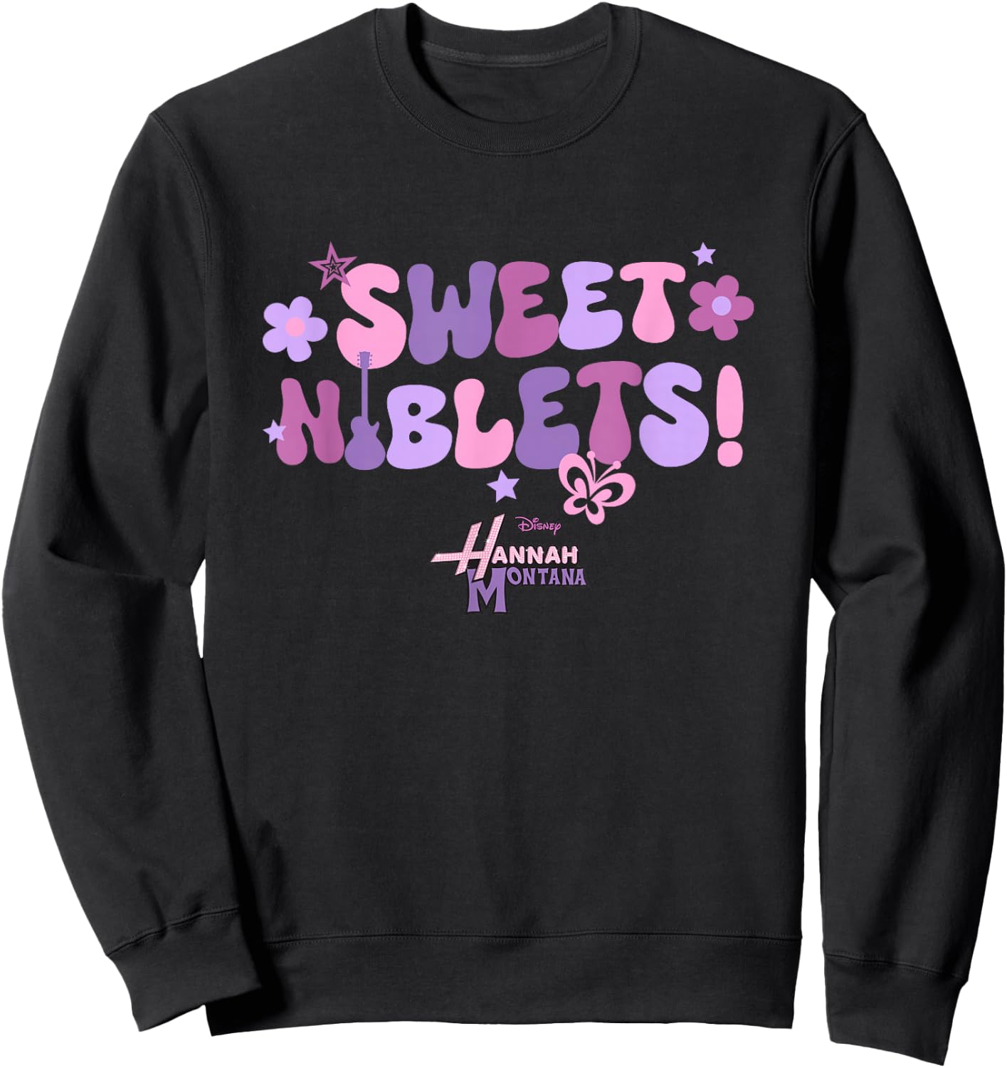 Disney Hannah Montana Sweet Niblets! Floral Chest Text Logo Sweatshirt - Sweatshirt | Black
