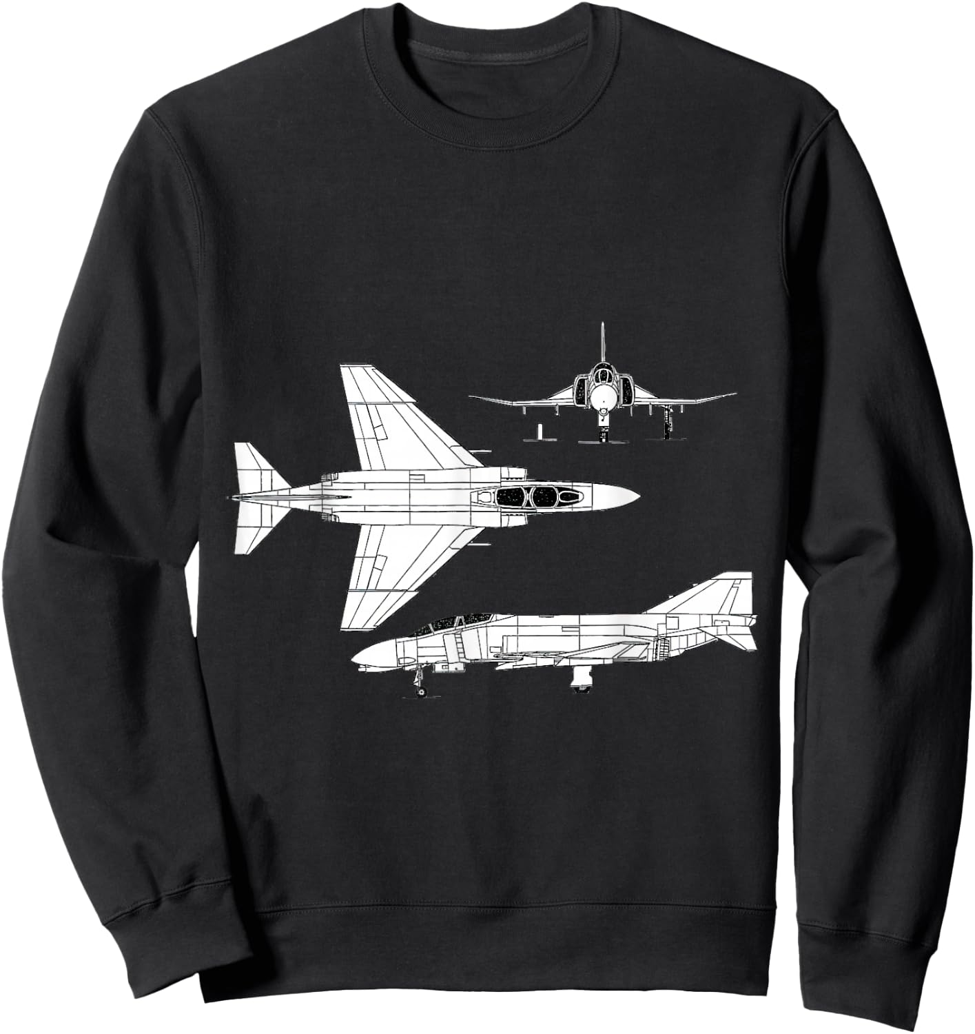 McDonnell Douglas F-4 Phantom II Blueprint Aircraft Sweatshirt - Sweatshirt | Black