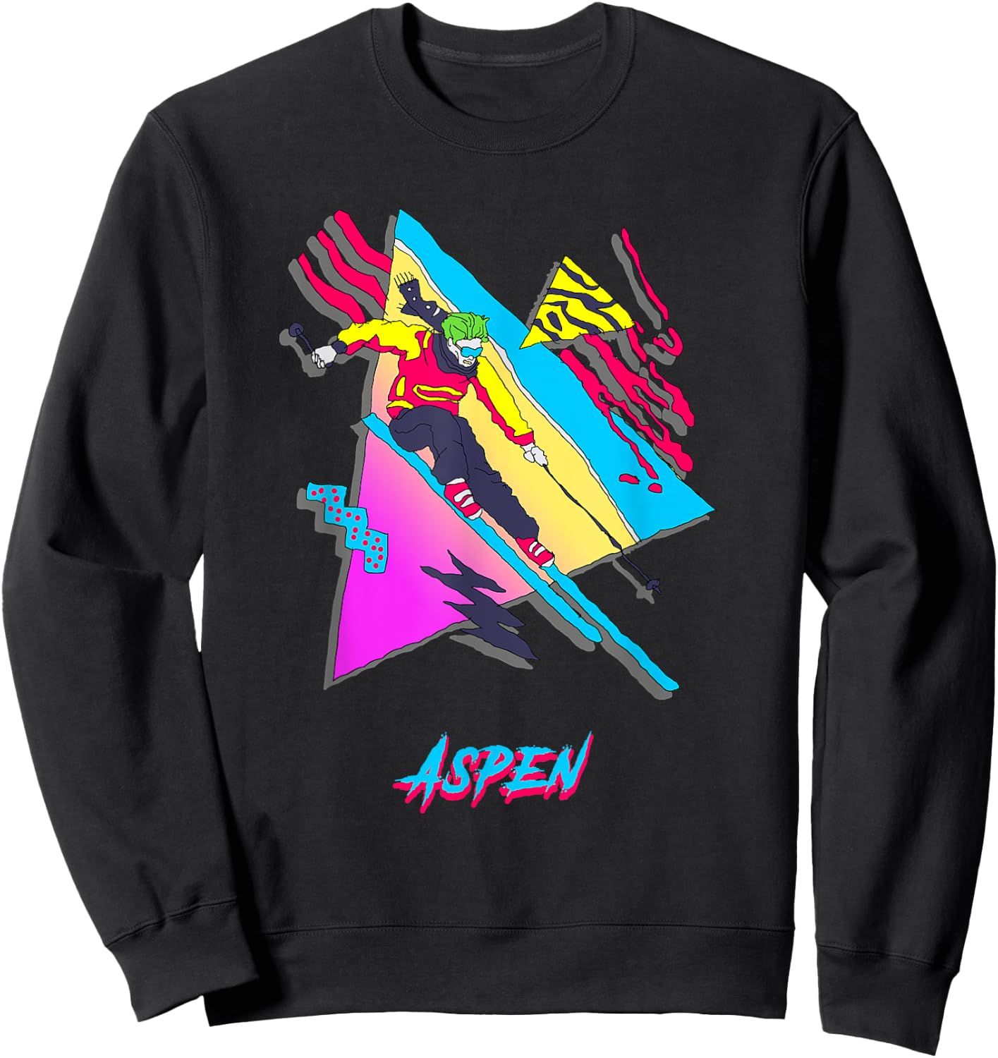 Retro Vintage 80s Skier Aspen Mountain Adventure Sweatshirt - Sweatshirt | Black