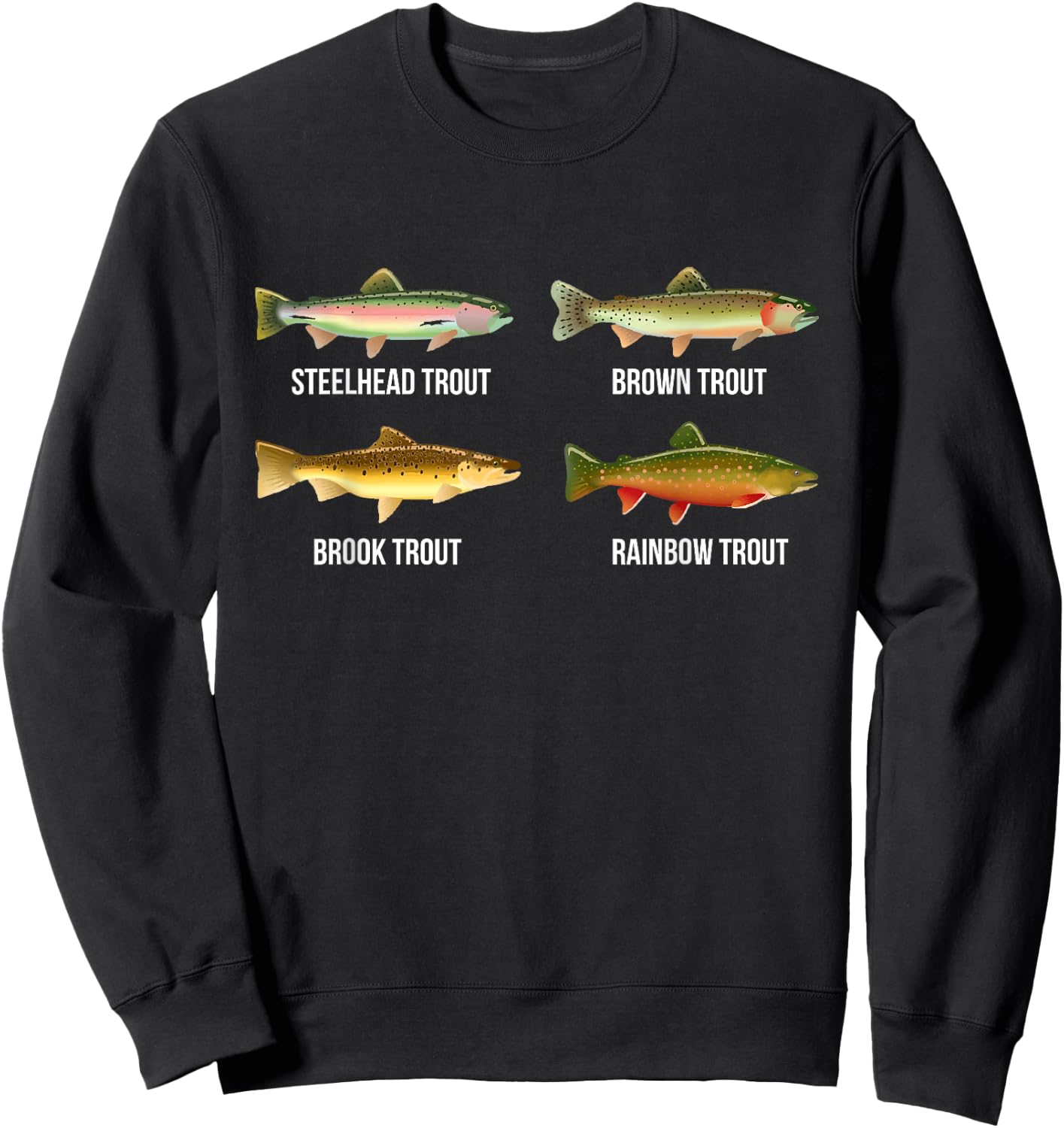 Types of Trout Fish Species Identification Chart Fisherman Sweatshirt - Sweatshirt | Black