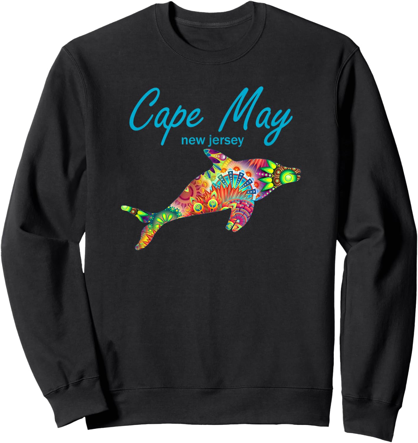 Cape May NJ Beach Dolphin Ocean New Jersey Beach Vacation Sweatshirt - Sweatshirt | Black