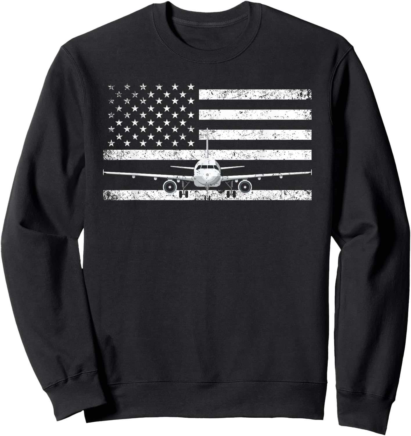 US Flag Airplane Patriotic American Pilot Sweatshirt - Sweatshirt | Black