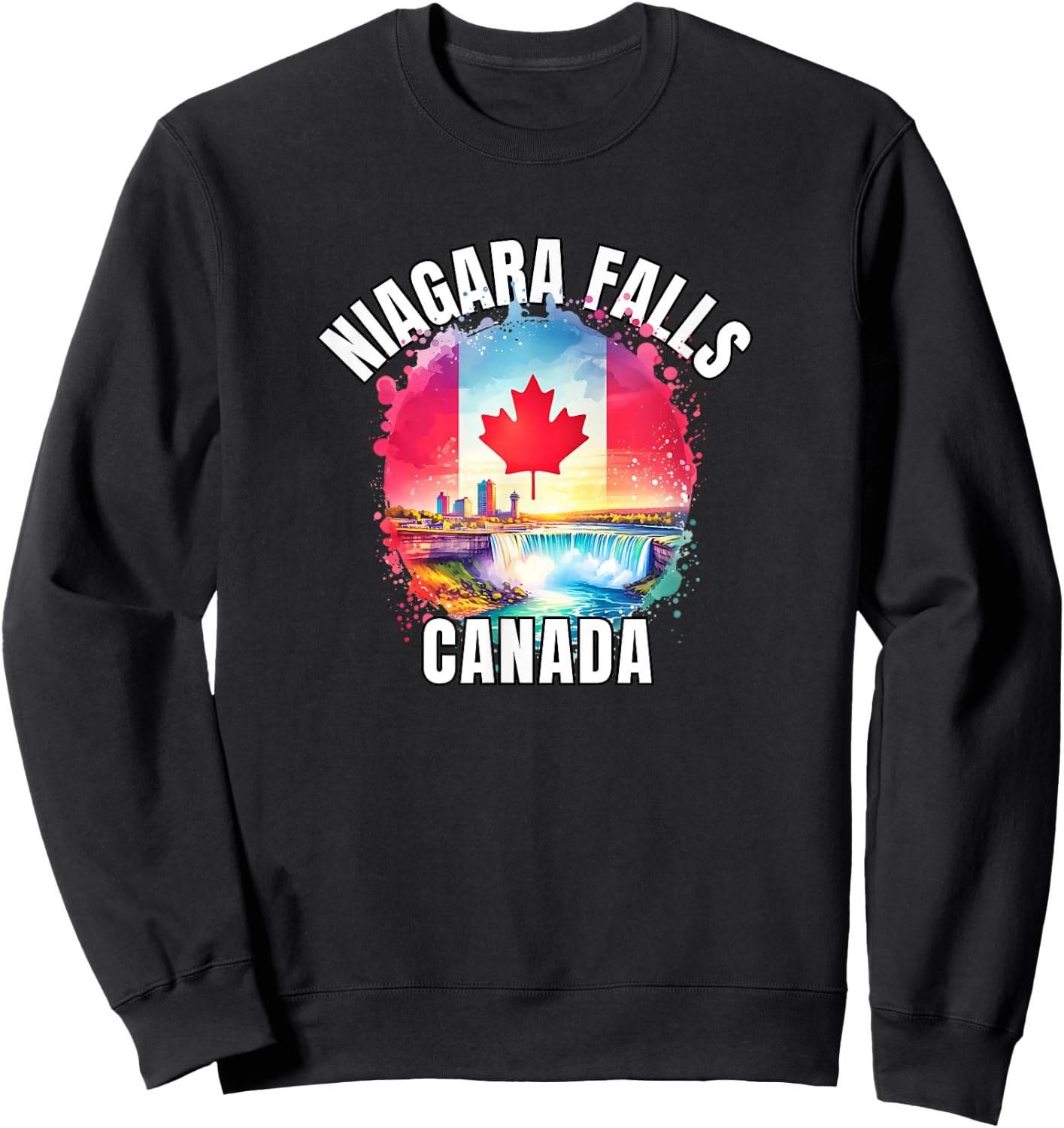 Niagara Falls Canada Ontario Canadian Flag Toronto Vacation Sweatshirt - Sweatshirt | Black