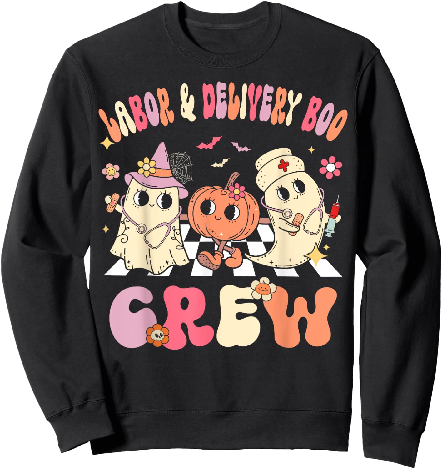 Labor & Delivery Boo Crew Funny Halloween Costume L&D Nurse Sweatshirt - Sweatshirt | Black