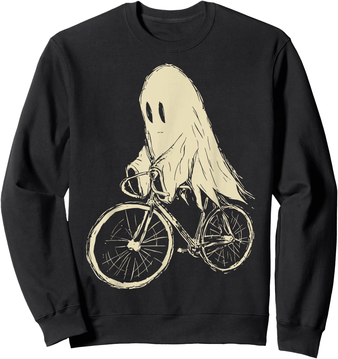 Vintage Ghost Riding Bicycle Cycing Biking Halloween Sweatshirt - Sweatshirt | Black