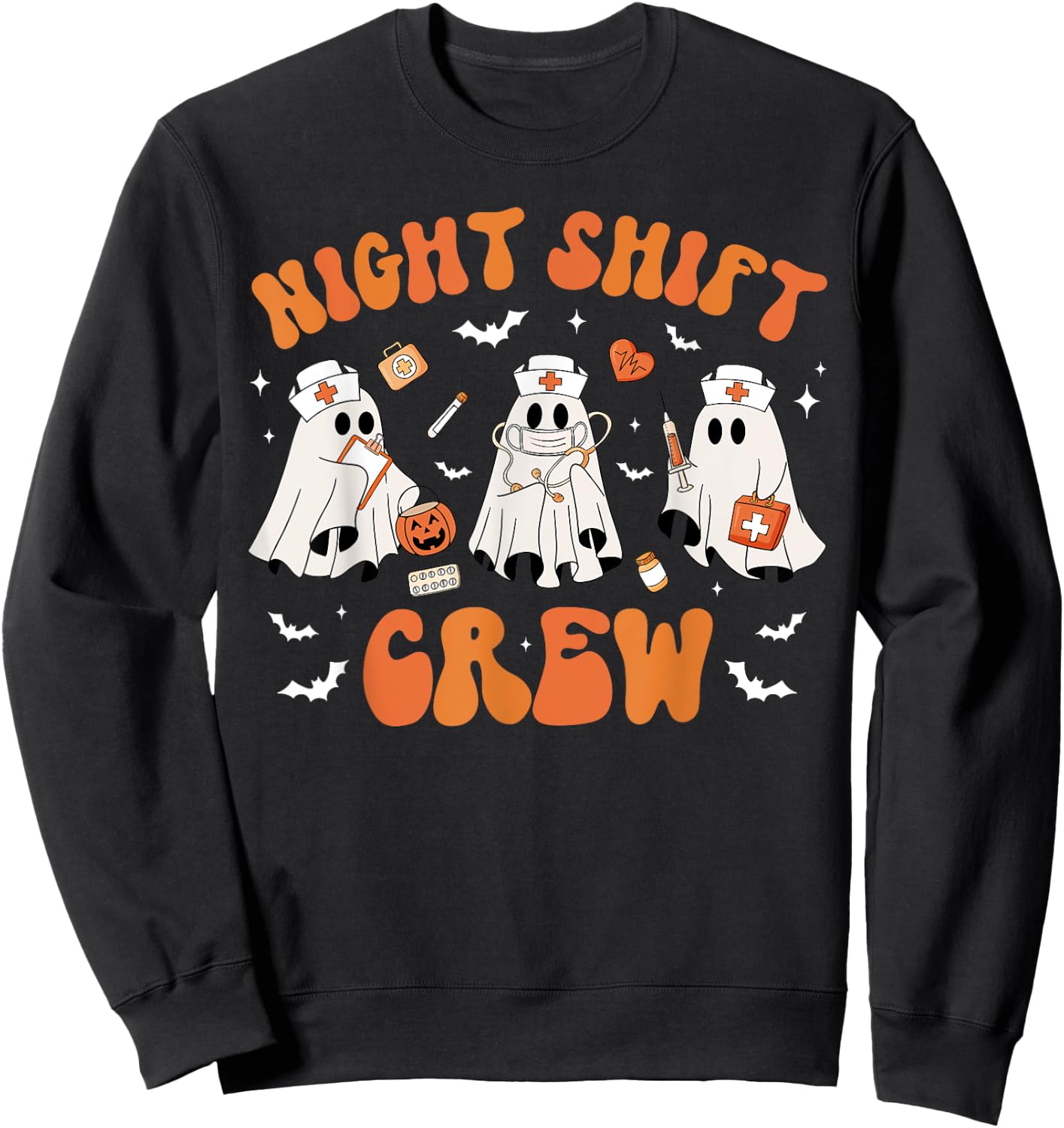 Night Shift Boo Crew Health Worker Halloween Ghost Nurse Sweatshirt - Sweatshirt | Black