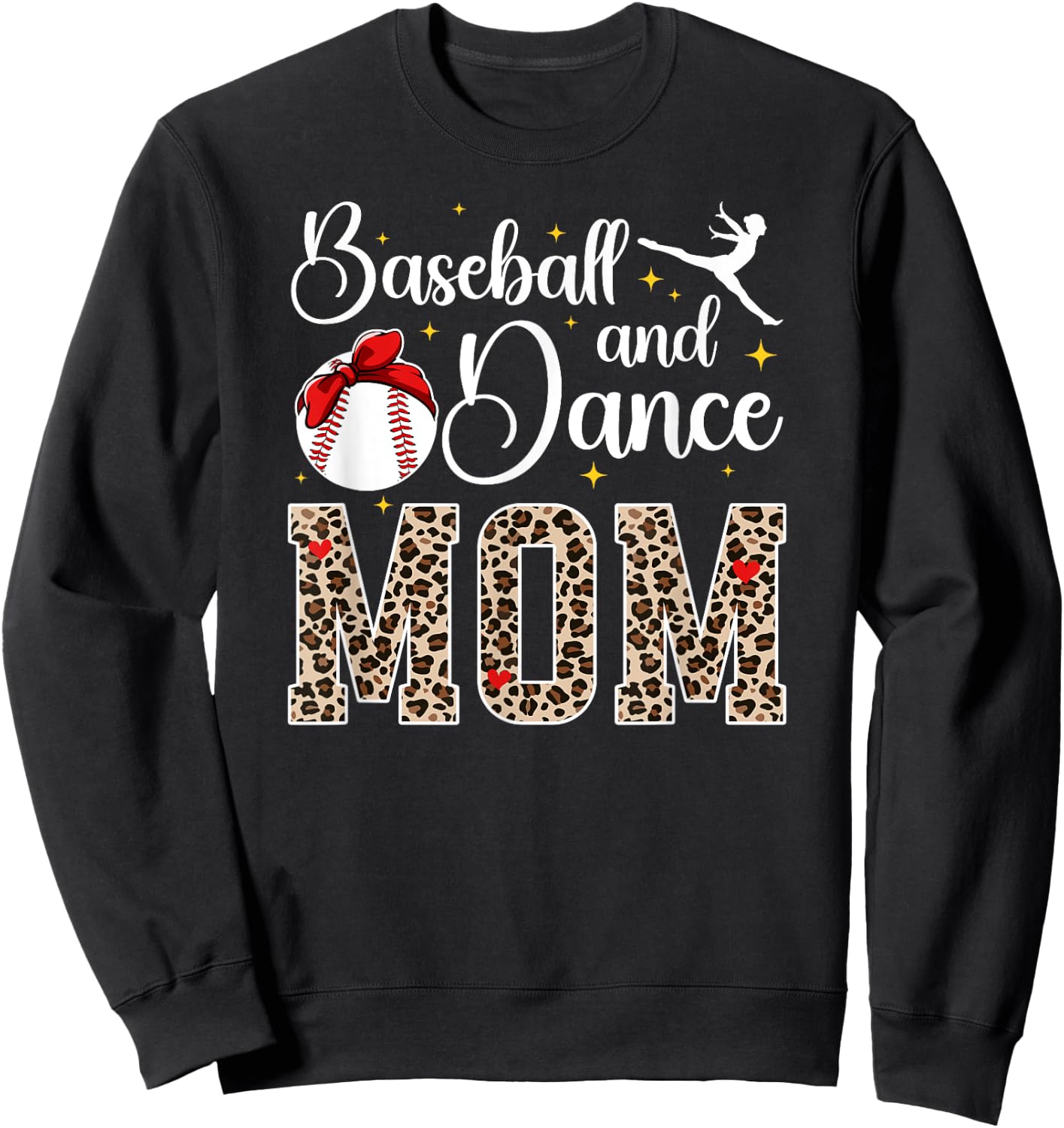 Baseball And Dance Mom Leopard Dancer & Baseball Player Mom Sweatshirt - Sweatshirt | Black