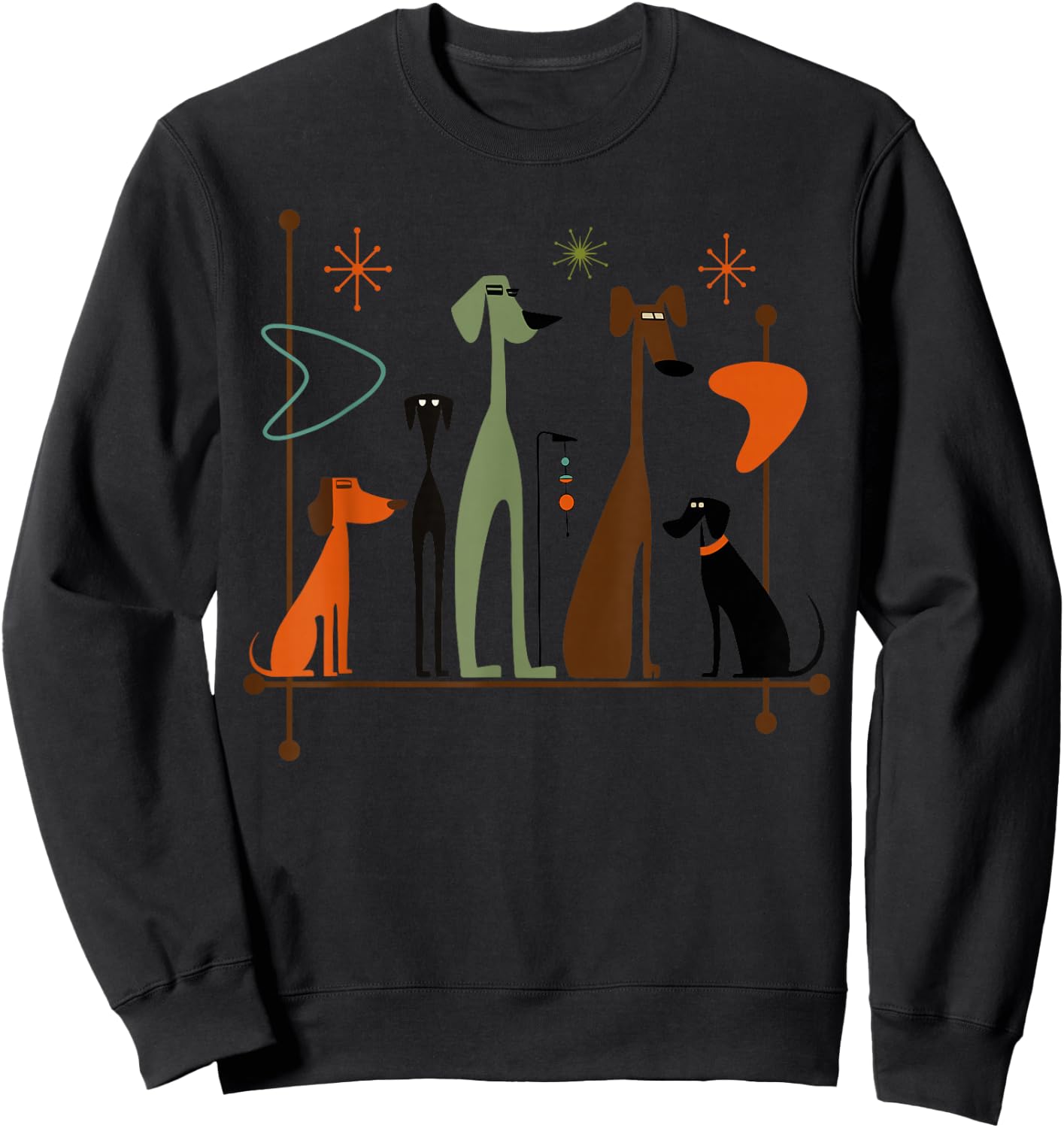 Retro Mid-Century Modern Dogs 50s 60s Style Sweatshirt - Sweatshirt | Black