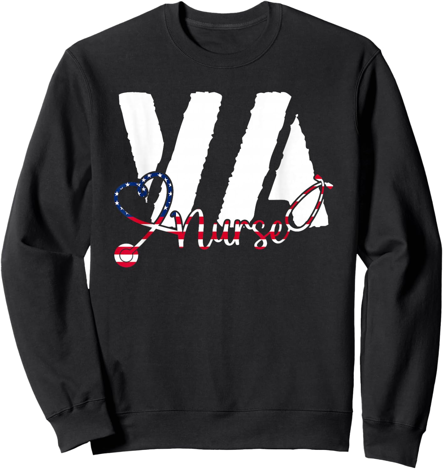 VA Nurse RN American Flag Patriotic 4th of July Veterans Day Sweatshirt - Sweatshirt | Black