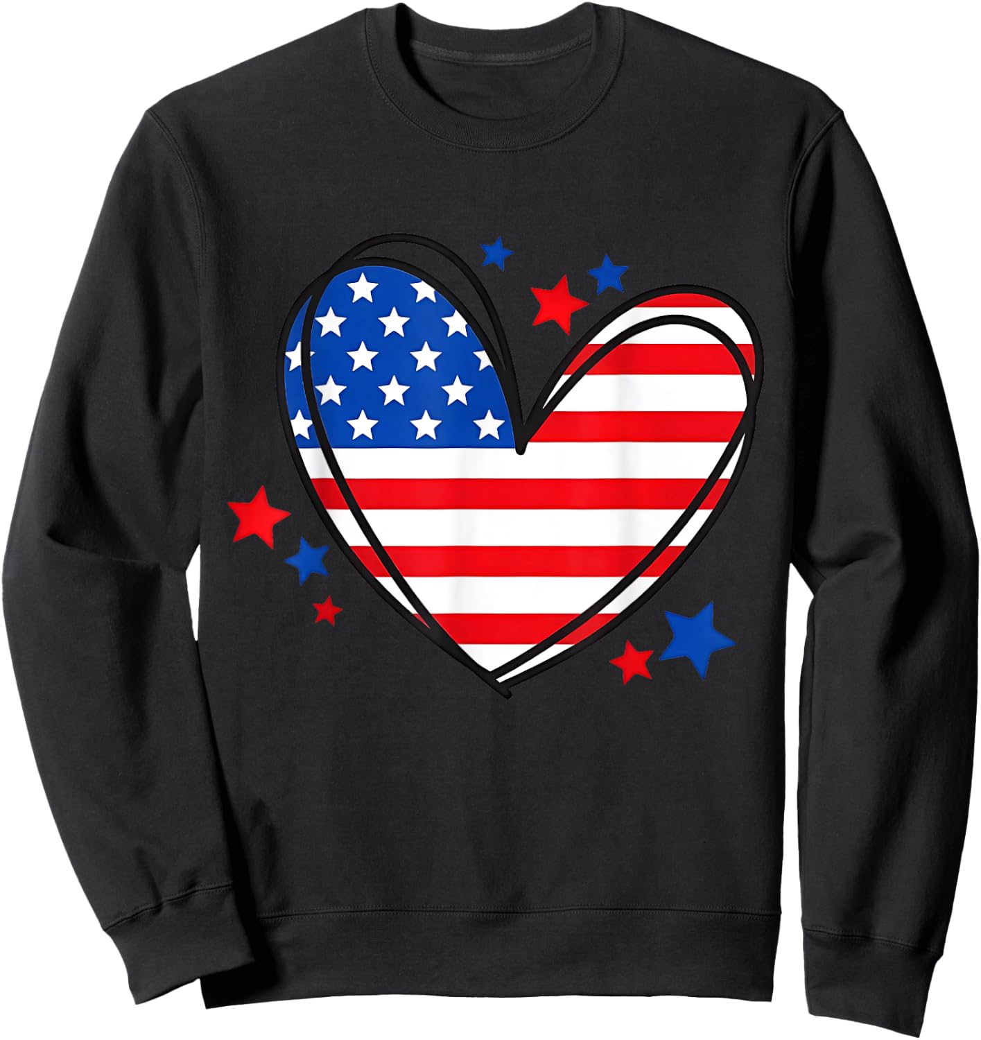 American Flag Heart Independence Day 4th of July Women Kids Sweatshirt - Sweatshirt | Black