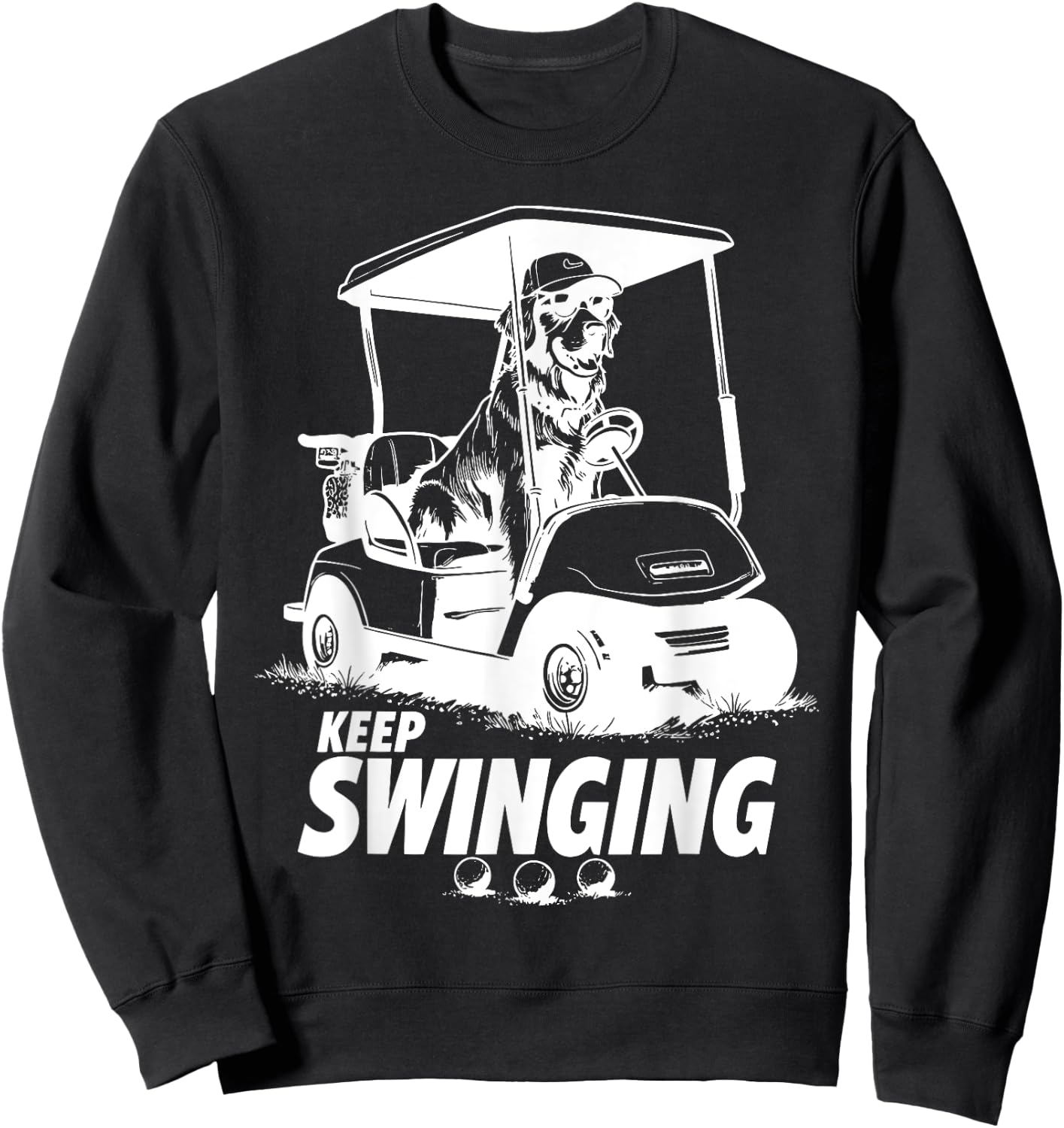Swinging Golf Cart Dog Golden Retriever Golfer Dog Owner Sweatshirt - Sweatshirt | Black