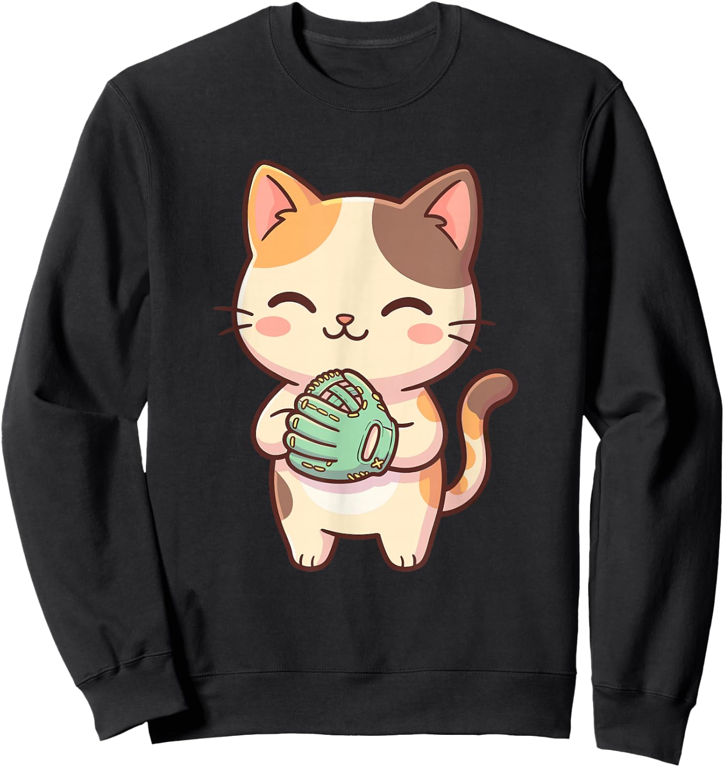 Cute Kawaii Cat Softball Sweatshirt - Sweatshirt | Black