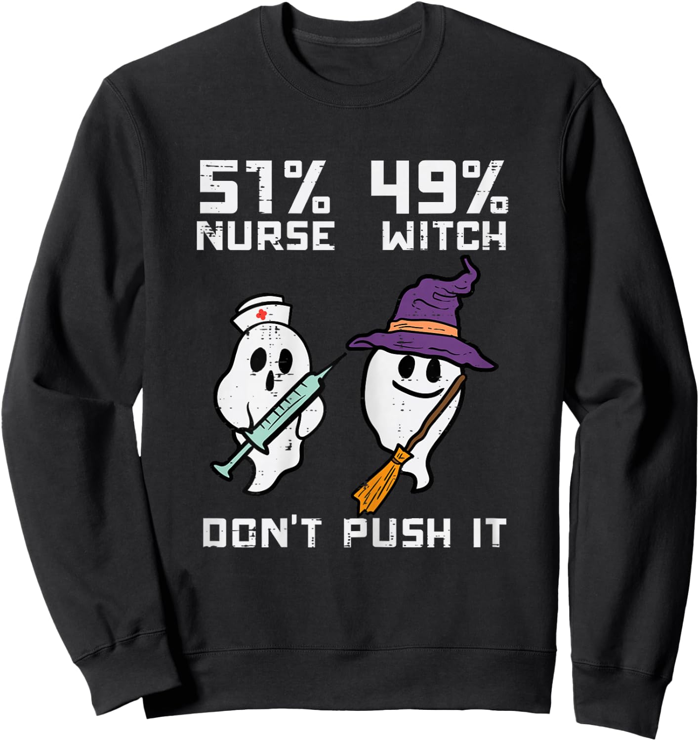 Halloween 51 Percent Nurse Witch Fun Costume Scrub Top Women Sweatshirt - Sweatshirt | Black