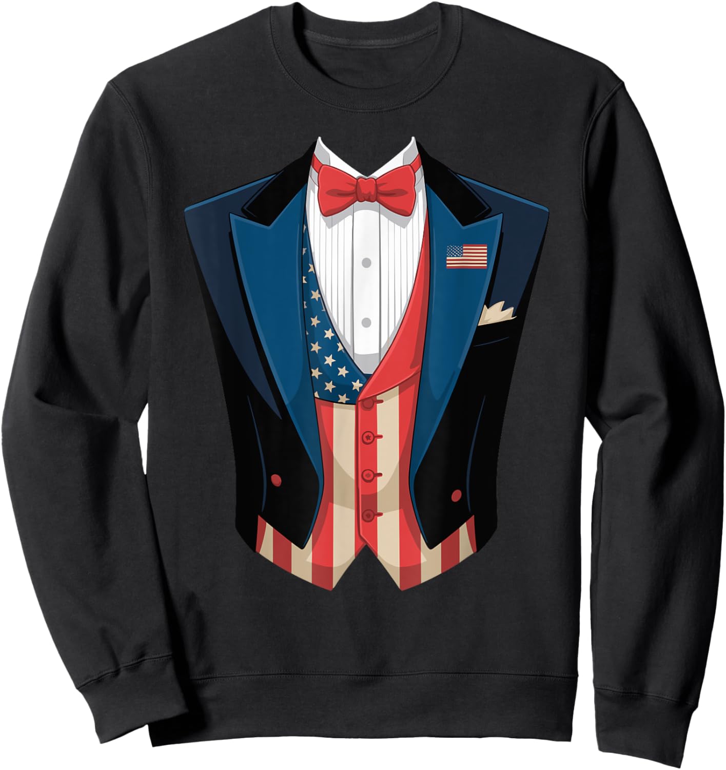 American Flag Tuxedo Costume Funny 4th of July USA Sweatshirt - Sweatshirt | Black