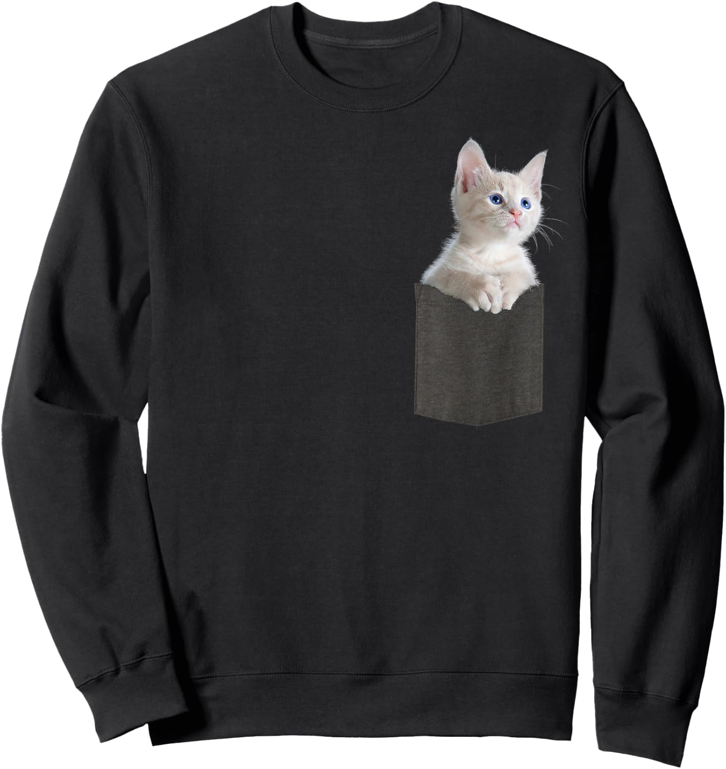 White Kitten Cat in Pocket with Blue Eyes Cute Cat Sweatshirt - Sweatshirt | Black