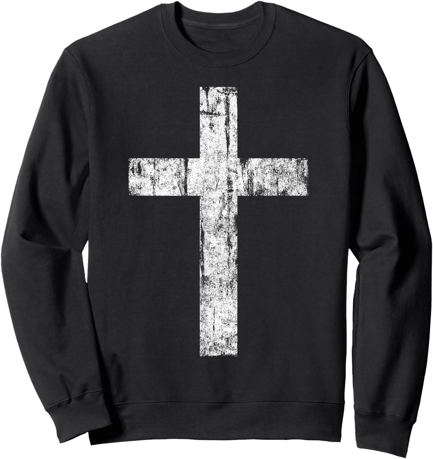 Cross Distressed Style Inspirational Christian Faith Sweatshirt - Sweatshirt | Black