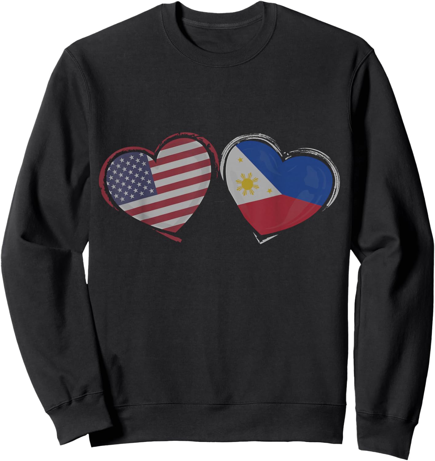 USA Philippines Flag Heart Valentines Day Filipino American Sweatshirt - Sweatshirt | Black