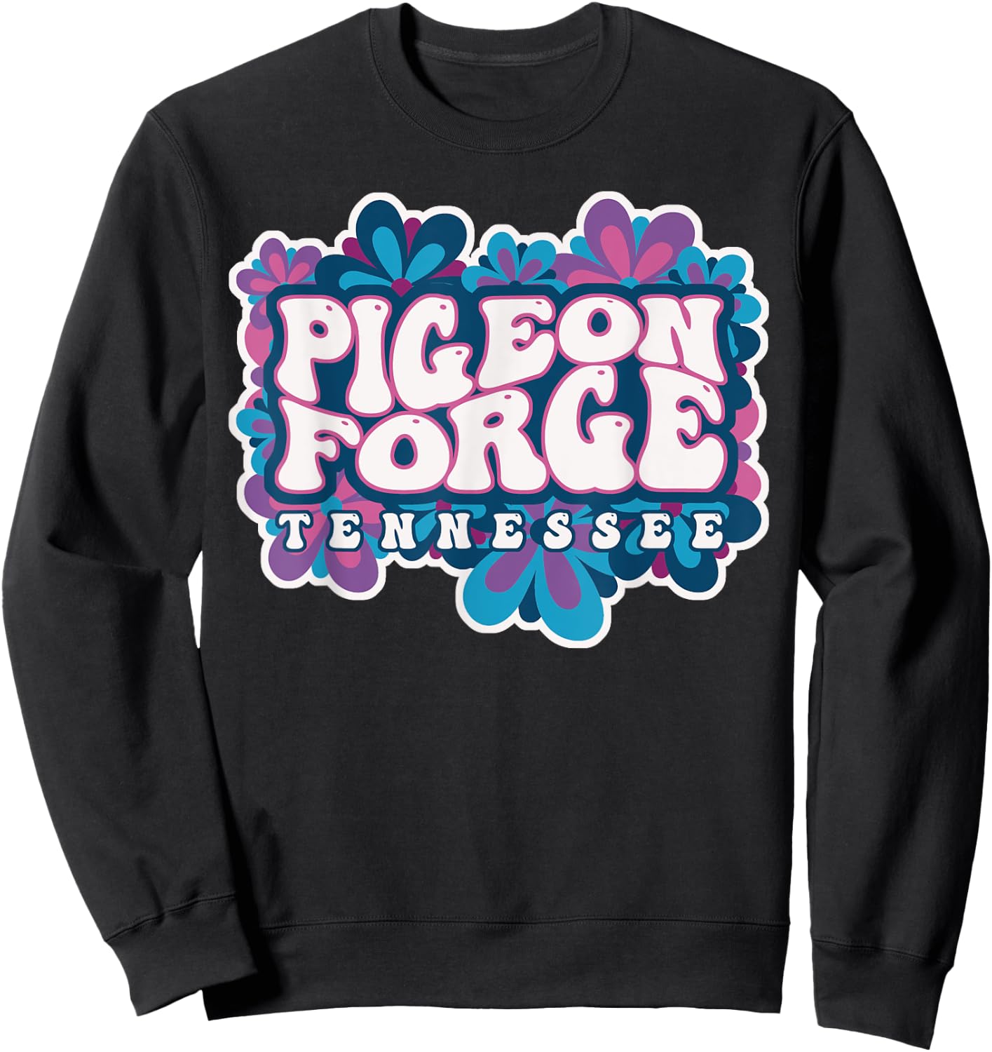 Pigeon Forge Tennessee Travel Hippie 70s Groovy Wavy Text Sweatshirt - Sweatshirt | Black