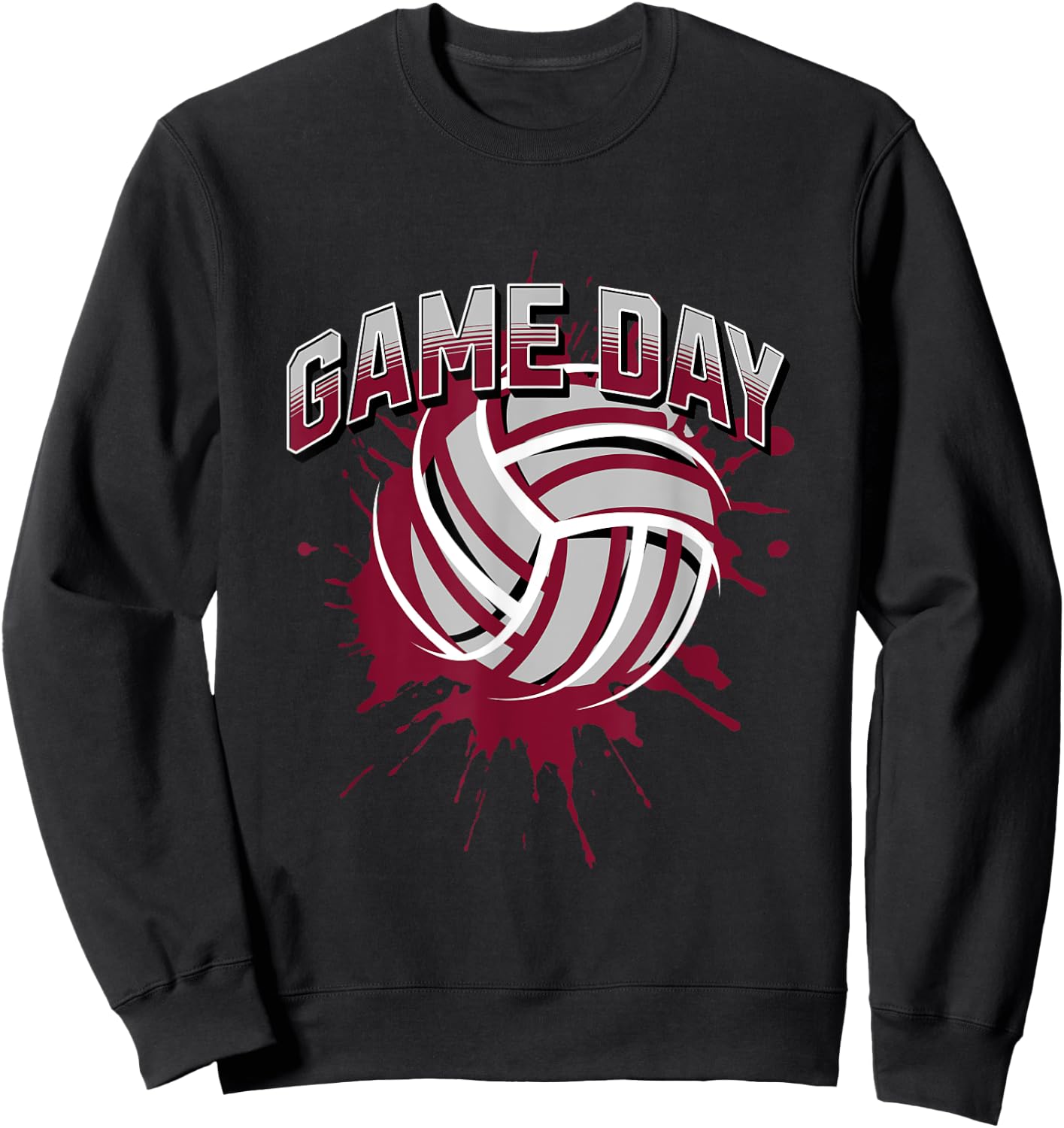 Volleyball Parents Team Game Day Maroon & White Art Sweatshirt - Sweatshirt | Black