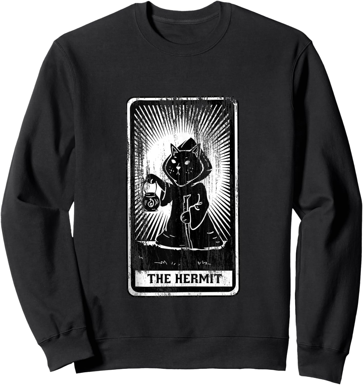 Black Cat Hermit Tarot Card Sweatshirt - Sweatshirt | Black