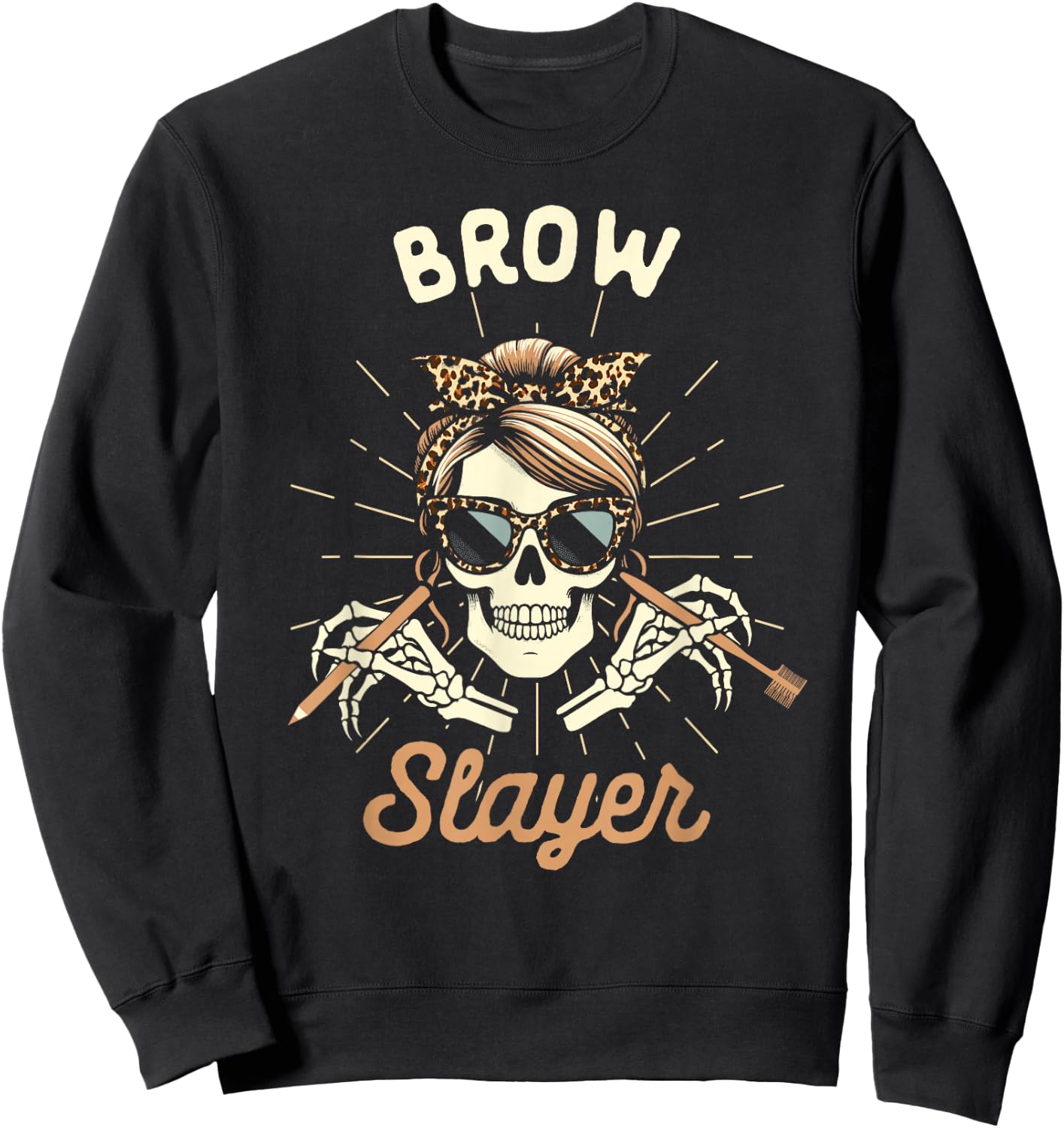Brow Artist Esthetician Microblading Skeleton Brow Slayer Sweatshirt - Sweatshirt | Black