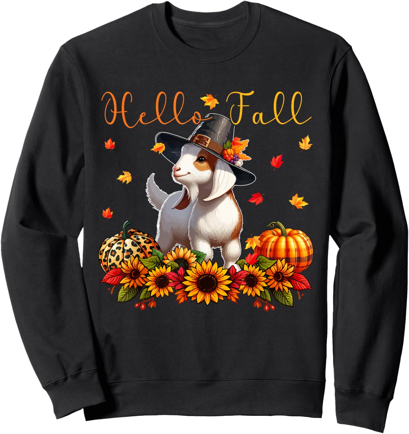 Fall Thanksgiving Goat Costume Autumn Leopard Pumpkins Sweatshirt - Sweatshirt | Black
