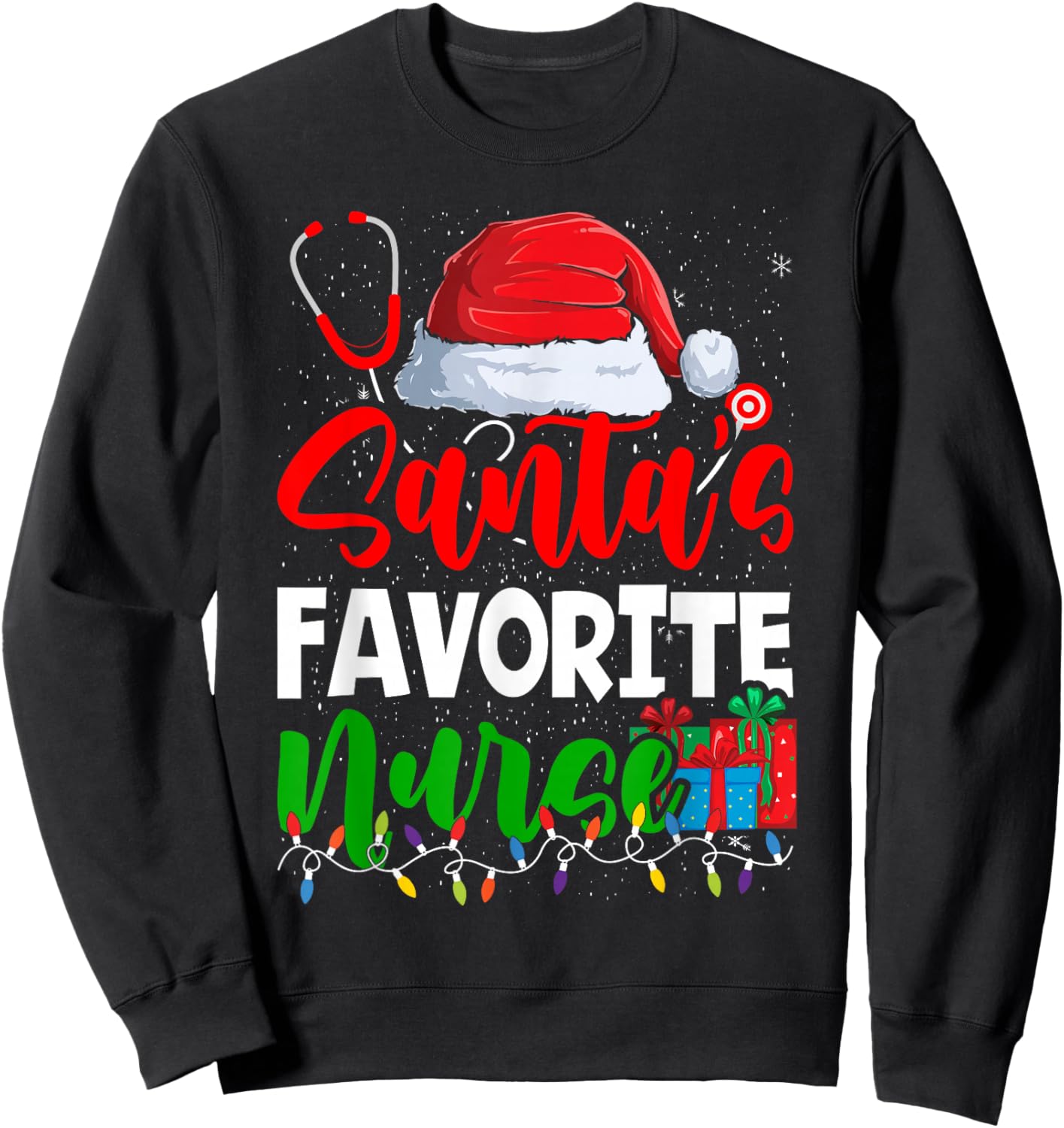 Santa's Favorite Nurse Christmas Nursing Sweatshirt - Sweatshirt | Black