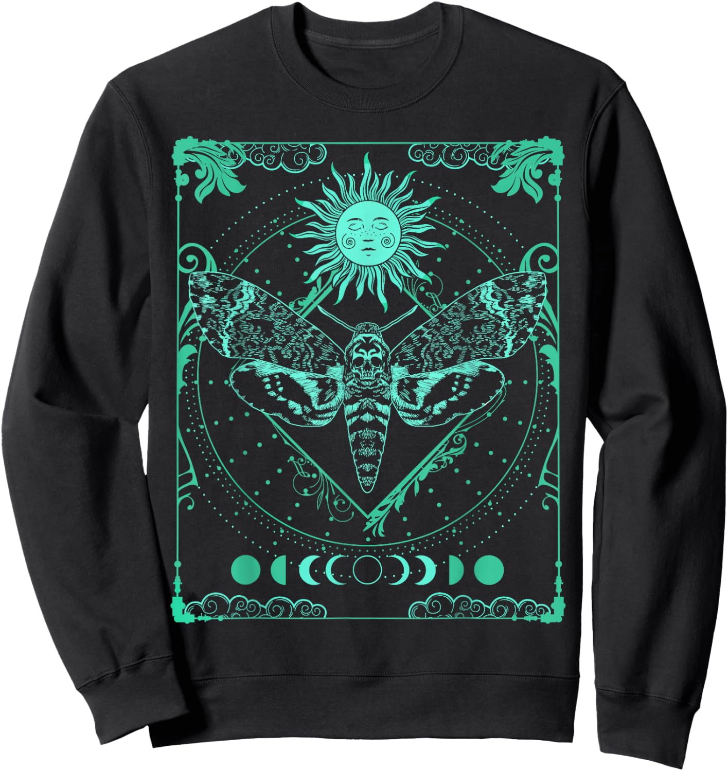 Tarot Card Death Moth Moon and Sun Gothic for Tarot Lover Sweatshirt - Sweatshirt | Black