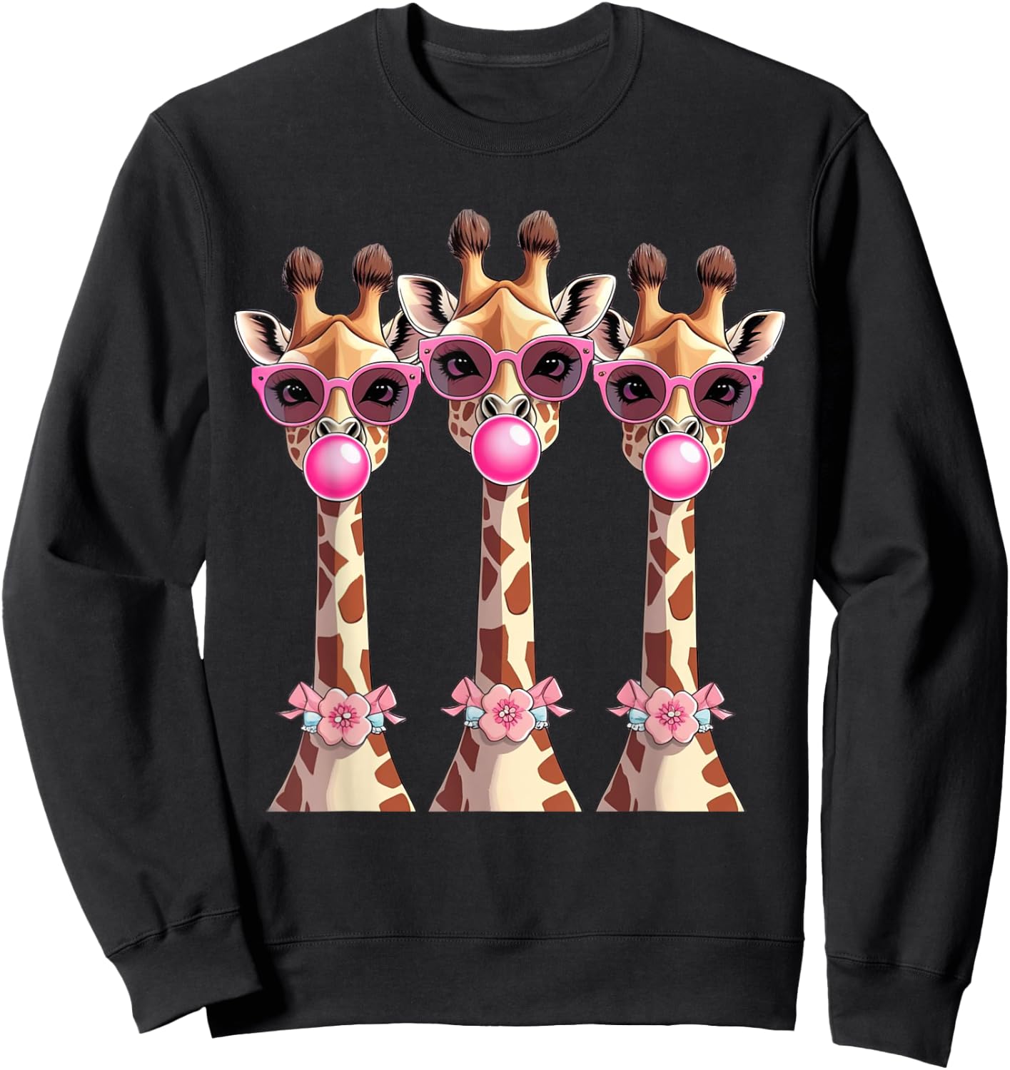 Funny Giraffe Squad Pink Bubble Gum Sunglasses Design Sweatshirt - Sweatshirt | Black