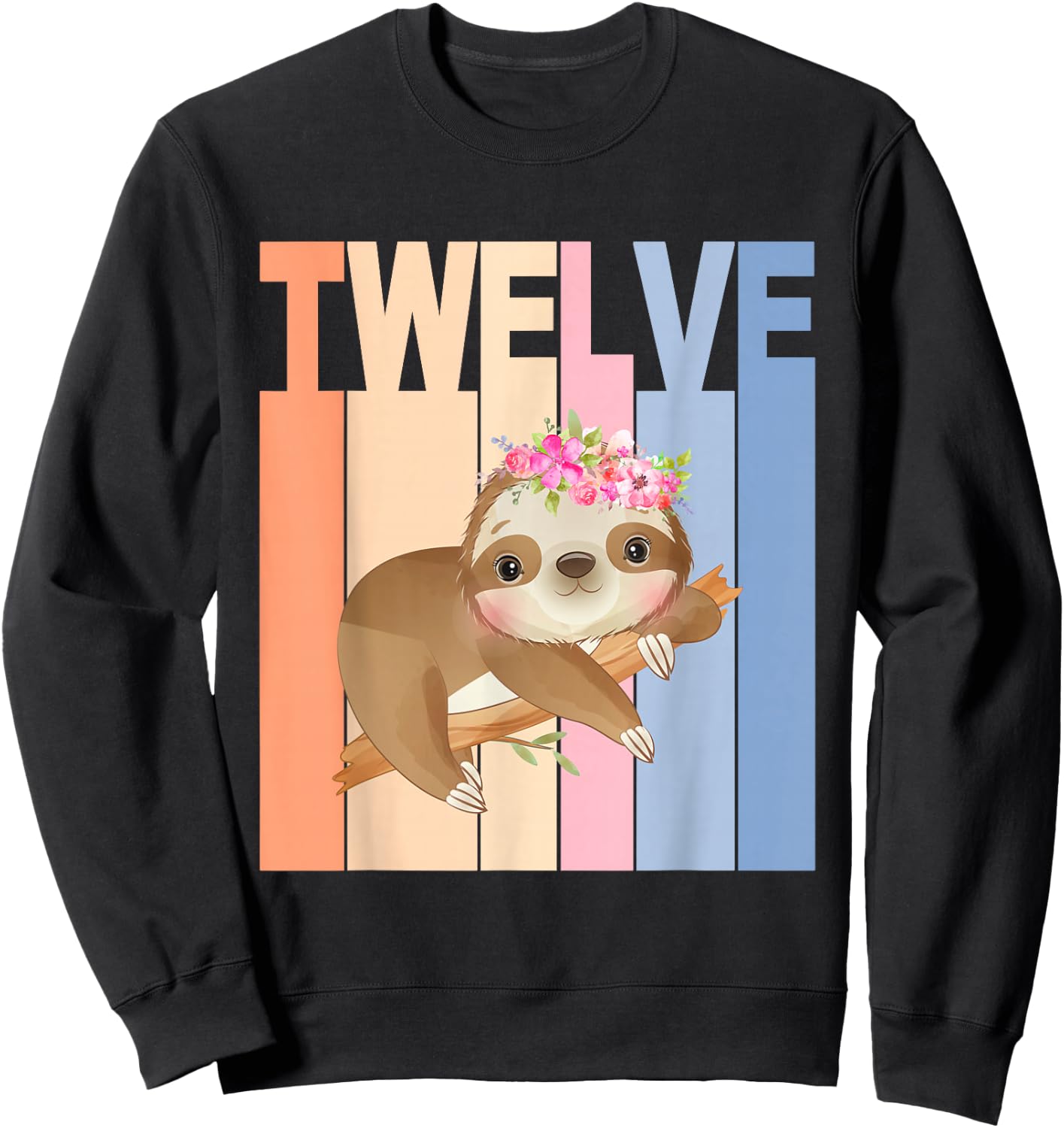 12 Year Old Cute Sloth Birthday Girl 12th Birthday Party Sweatshirt - Sweatshirt | Black