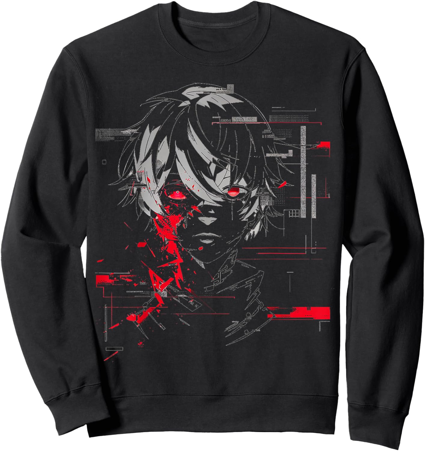 Anime Manga Motif Red-Eyes Artwork Anime Sweatshirt - Sweatshirt | Black