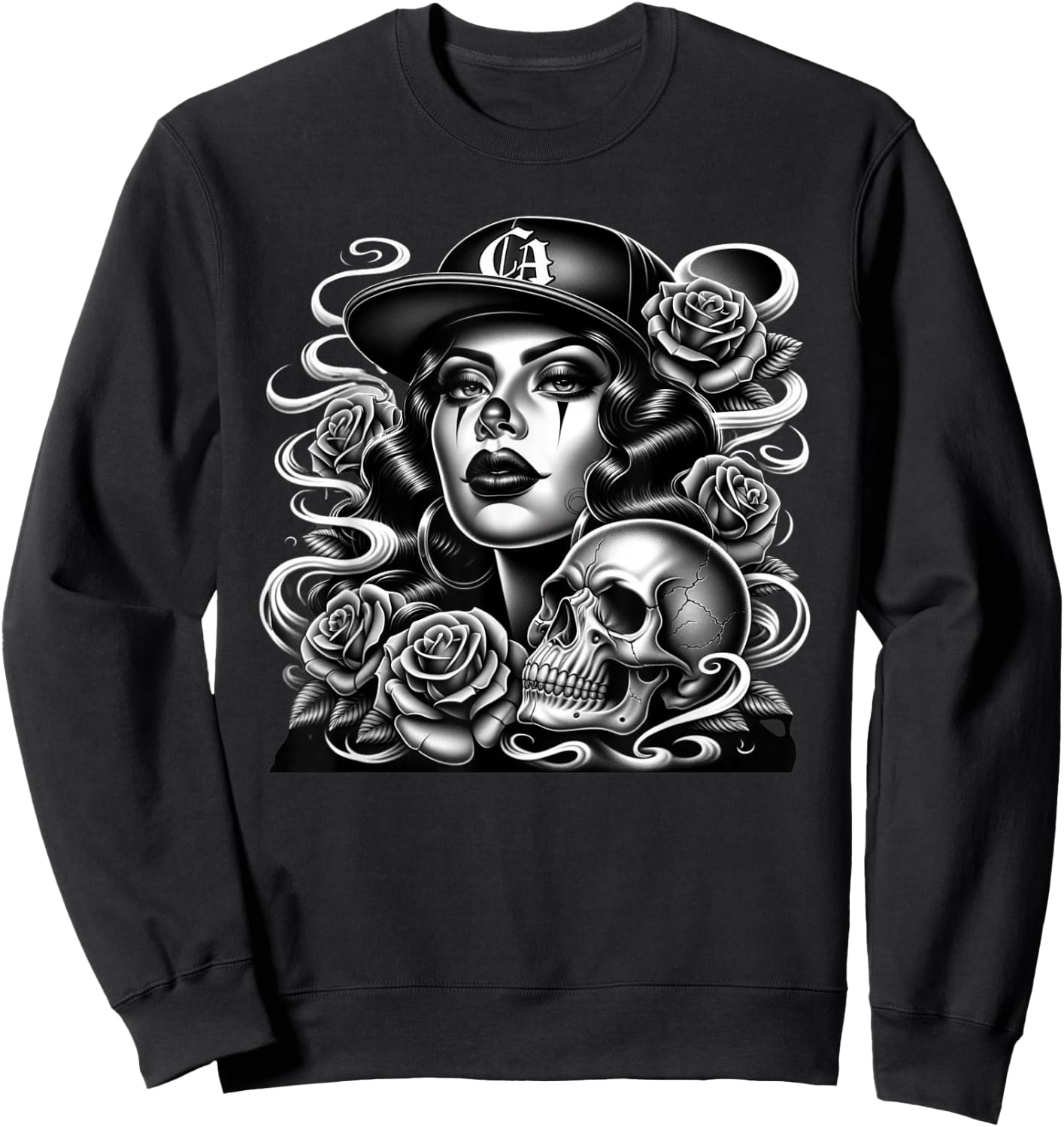 Mexican Street Culture Lowrider Beautiful Latina Women Sweatshirt - Sweatshirt | Black