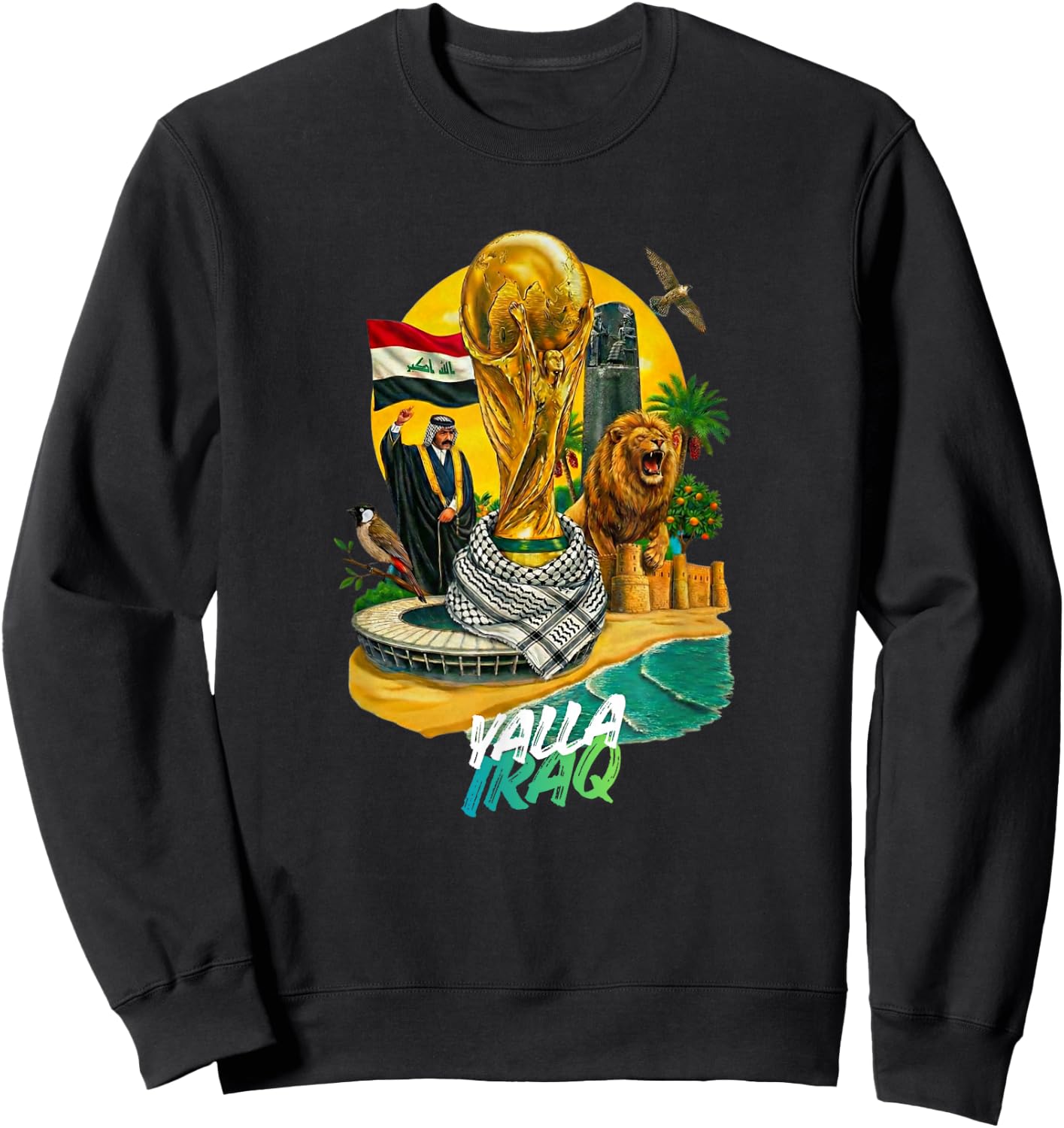 Yalla Iraq Football Fan Lions of Mesopotamia Pride Sweatshirt - Sweatshirt | Black