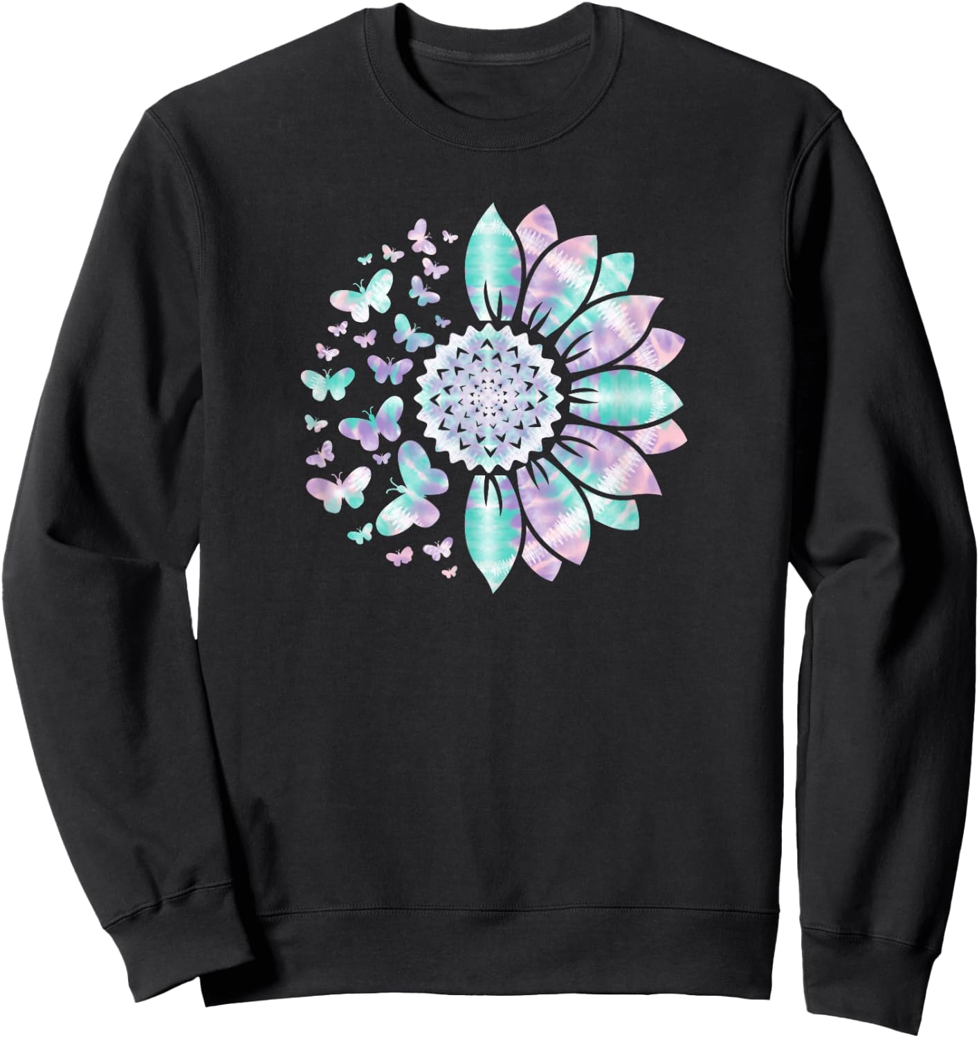 Sunflower Sun Flower Tie Dye Daisy Butterflies Women Girls Sweatshirt - Sweatshirt | Black
