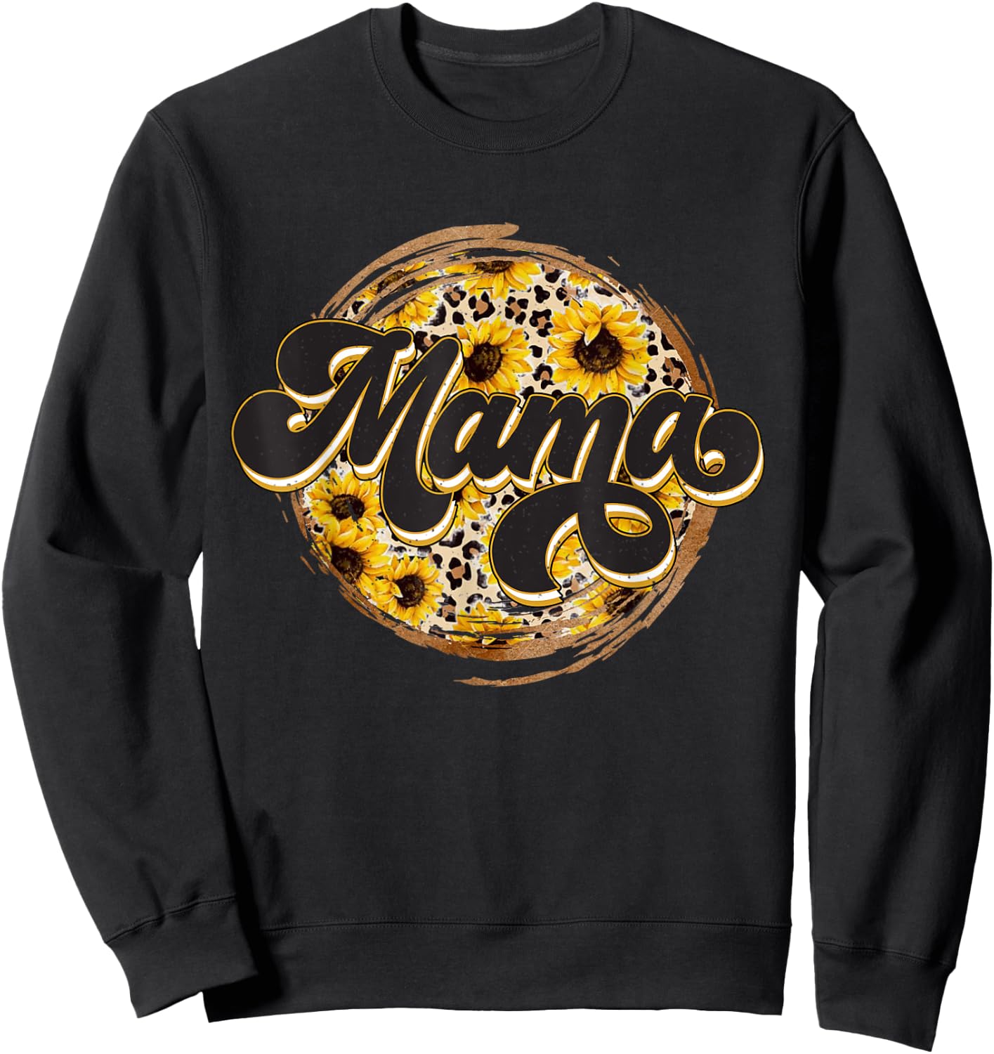 Cute Mama Cow Print Sunflower Leapard Mother's day Sweatshirt - Sweatshirt | Black