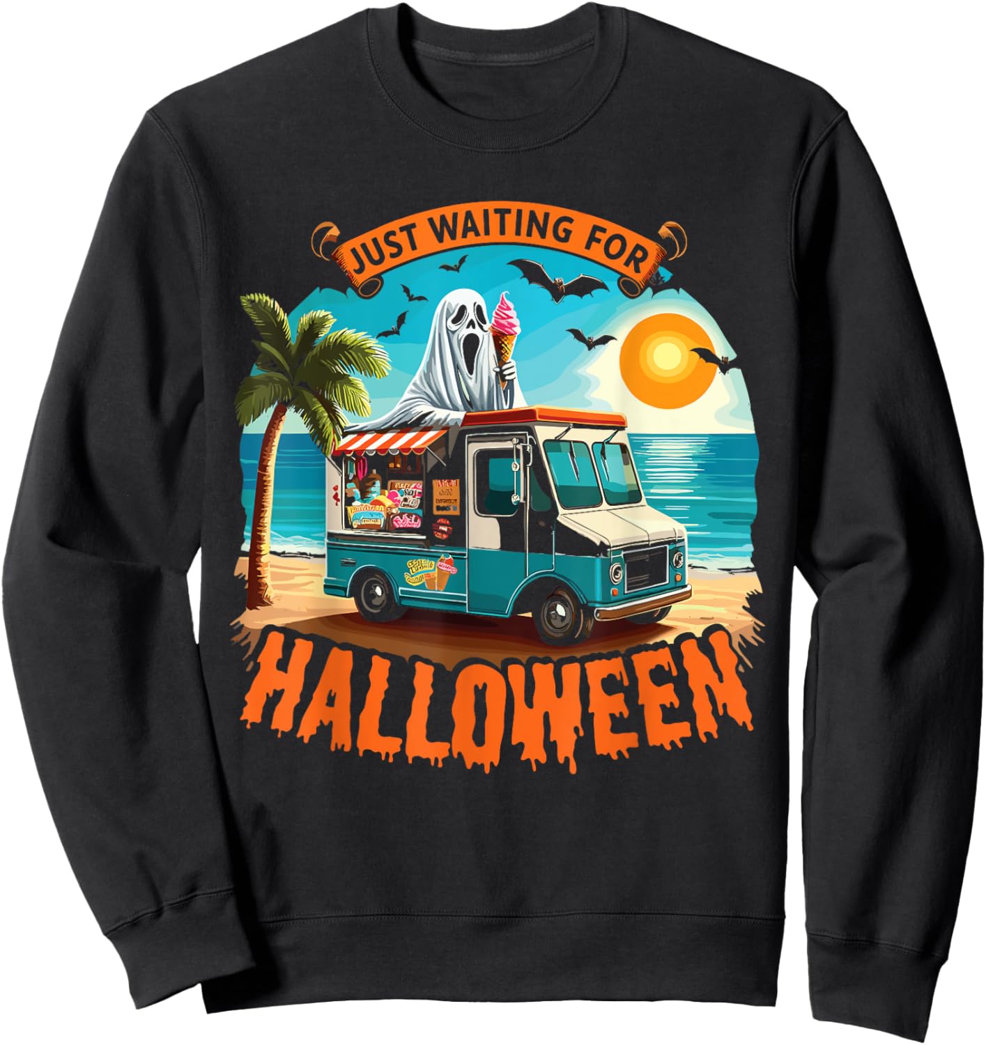 Skeleton Just Waiting For Halloween Halloween Summer Ghost Sweatshirt - Sweatshirt | Black