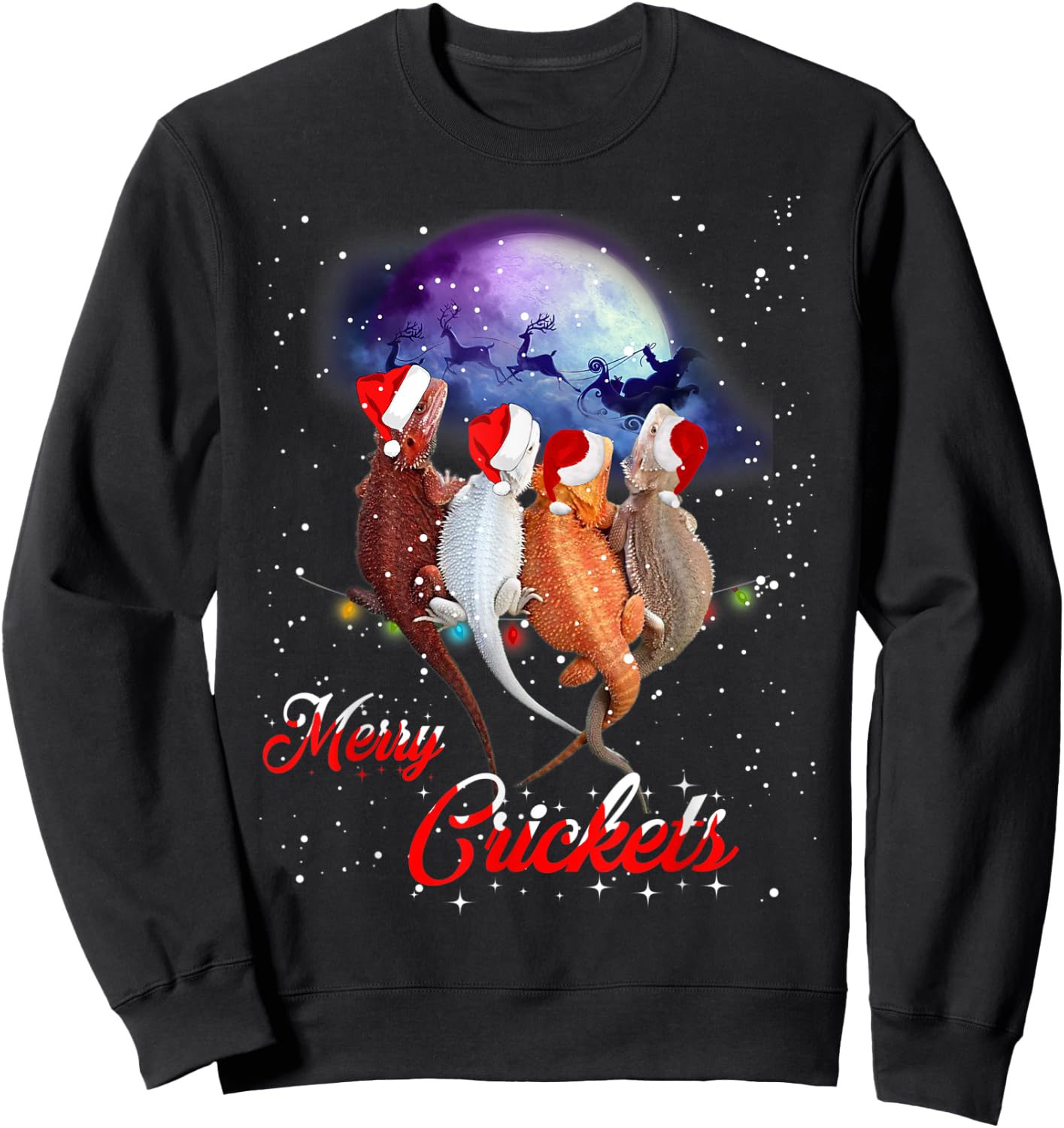 Funny Bearded Dragon Christmas Merry Crickets Gift Sweatshirt - Sweatshirt | Black
