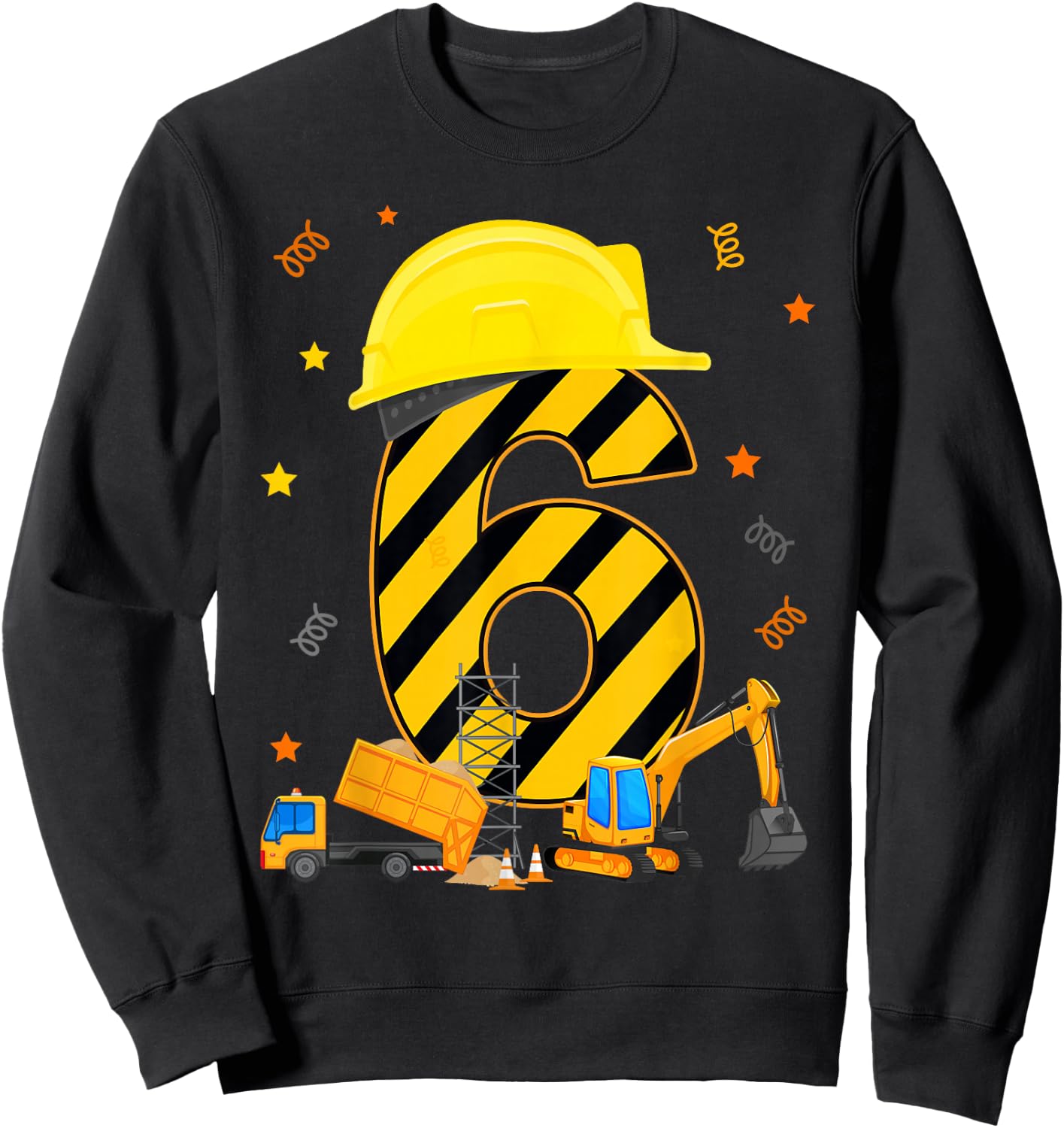 Six 6 Year Old 6th Birthday Construction Vehicles 6yr Sweatshirt - Sweatshirt | Black