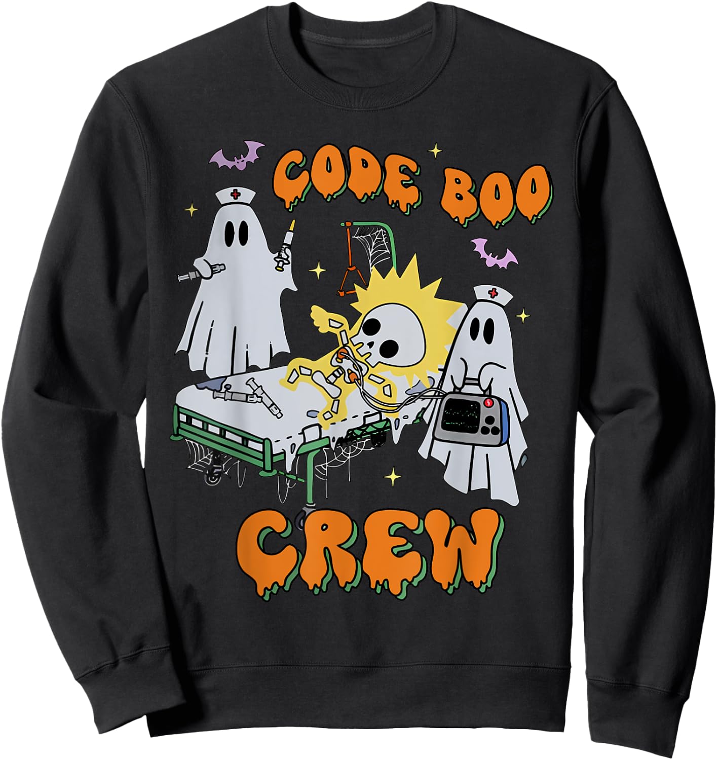 Code Boo Crew Funny Ghost Nurse Halloween Costume Nursing Sweatshirt - Sweatshirt | Black