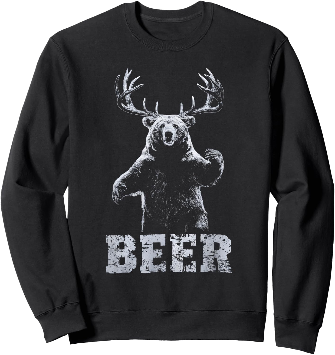 Vintage Bear Deer Hunter Funny Beer Drinker and Hunting Sweatshirt - Sweatshirt | Black