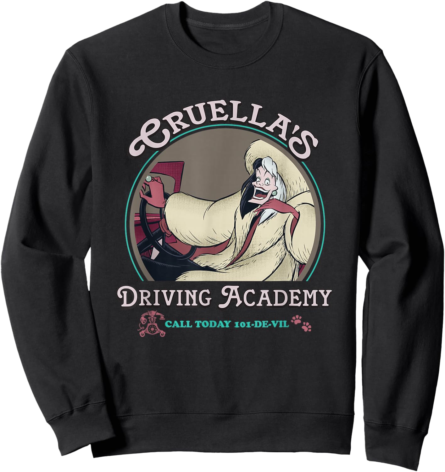 Disney Villains Cruella's Driving Academy Retro Chest Poster Sweatshirt - Sweatshirt | Black